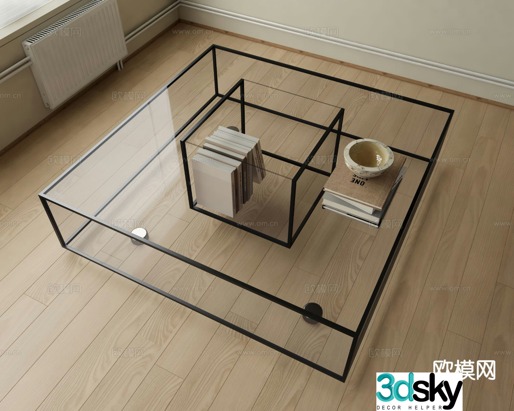 Modern square coffee table glass coffee table 3d model