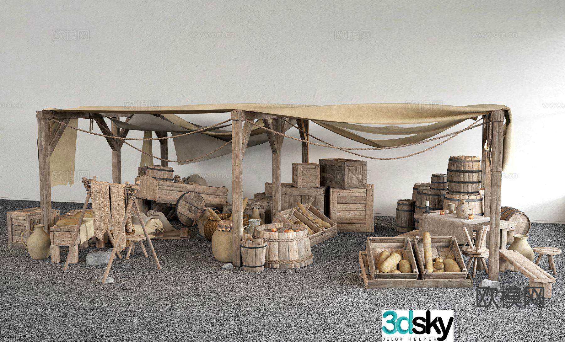 Chinese stall ancient stall market 3d model