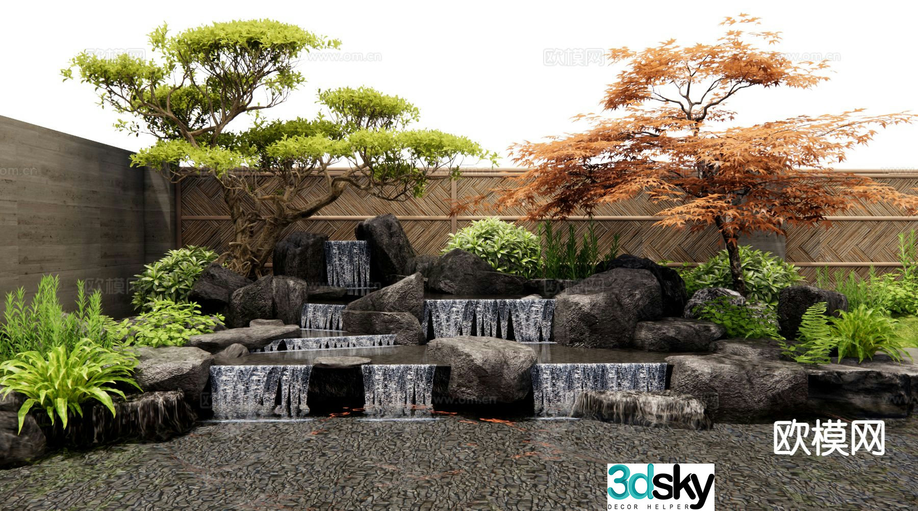 New Chinese style rockery waterscape falling water landscape 3D model