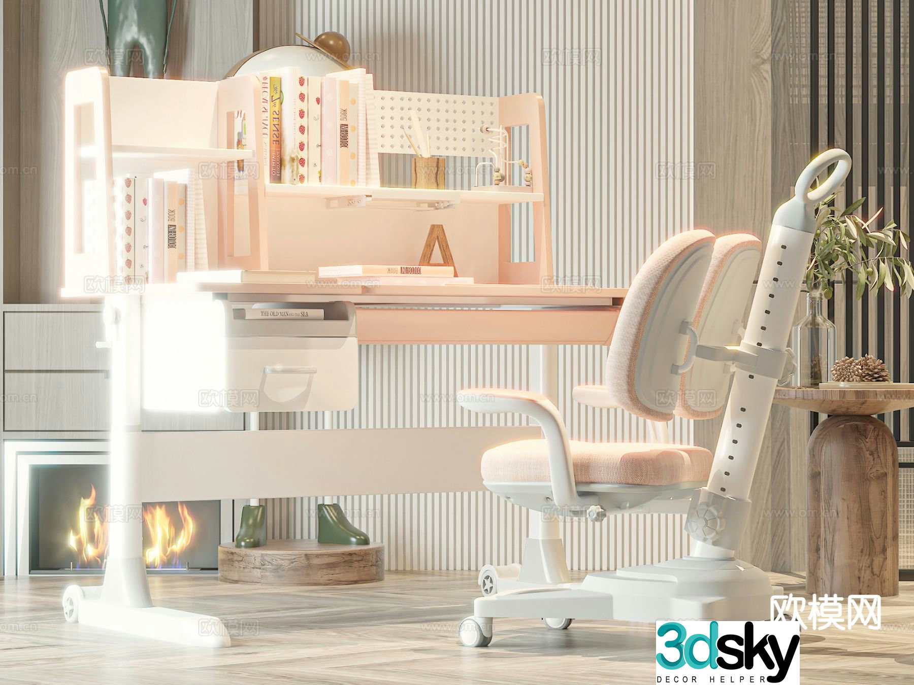 Modern children’s desk and chair children’s study table 3d model