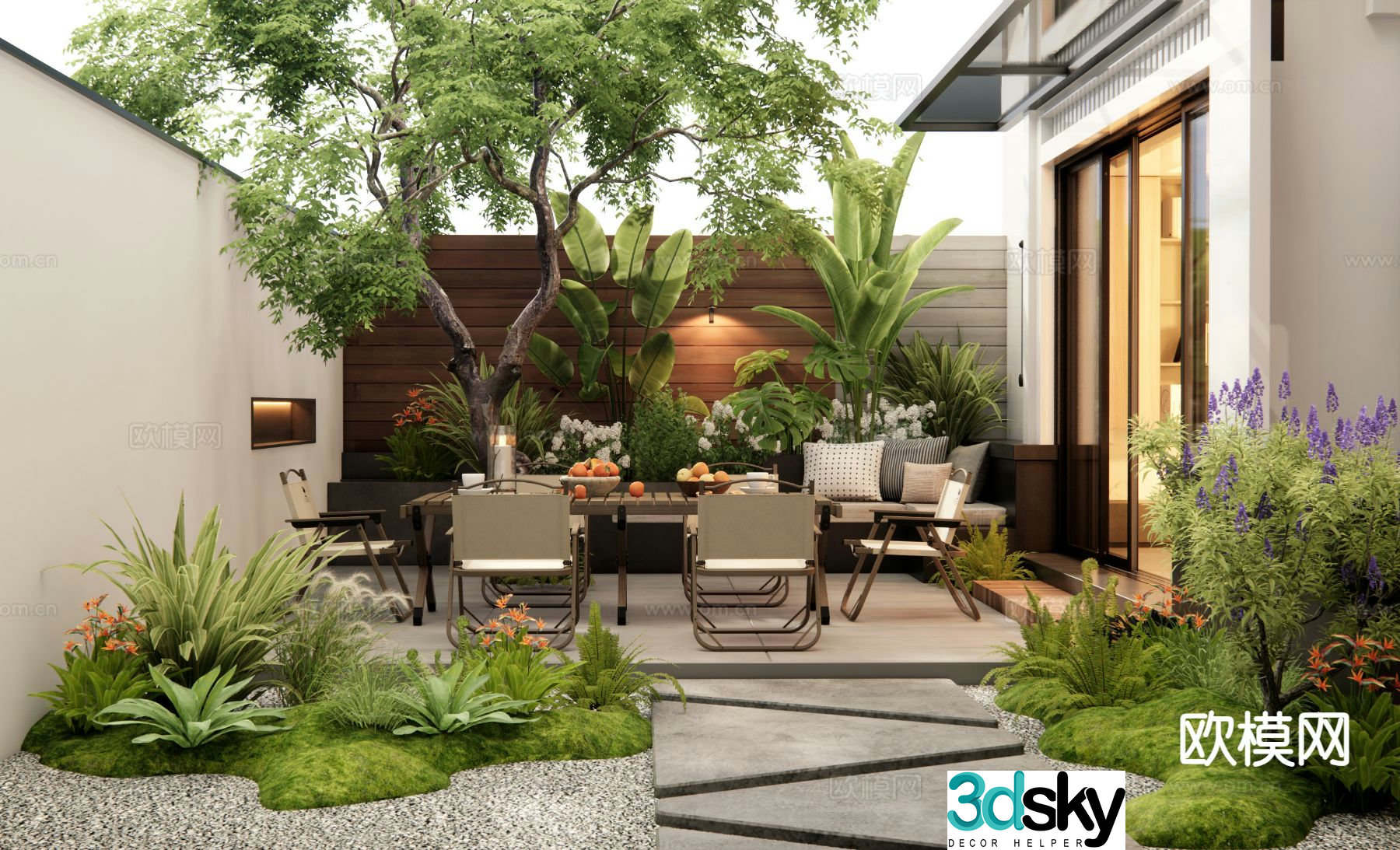 Modern villa courtyard garden courtyard landscape 3d model