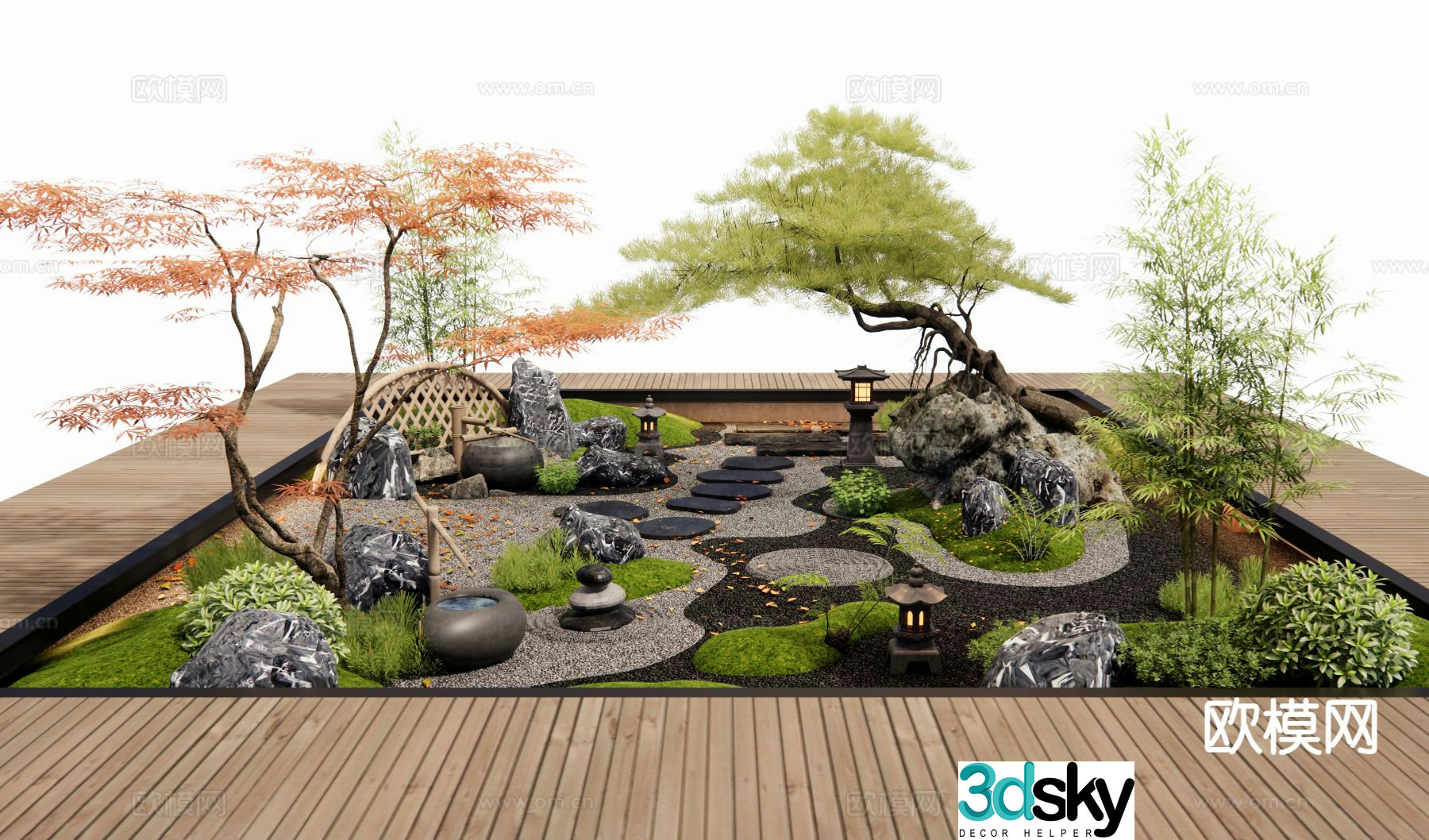 Japanese courtyard landscape sketch courtyard landscape 3D model