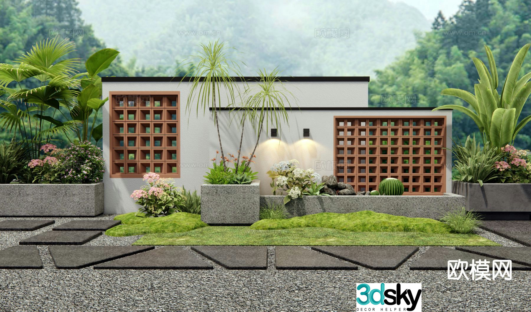 Modern courtyard landscape wall hollow landscape wall courtyard garden 3D model