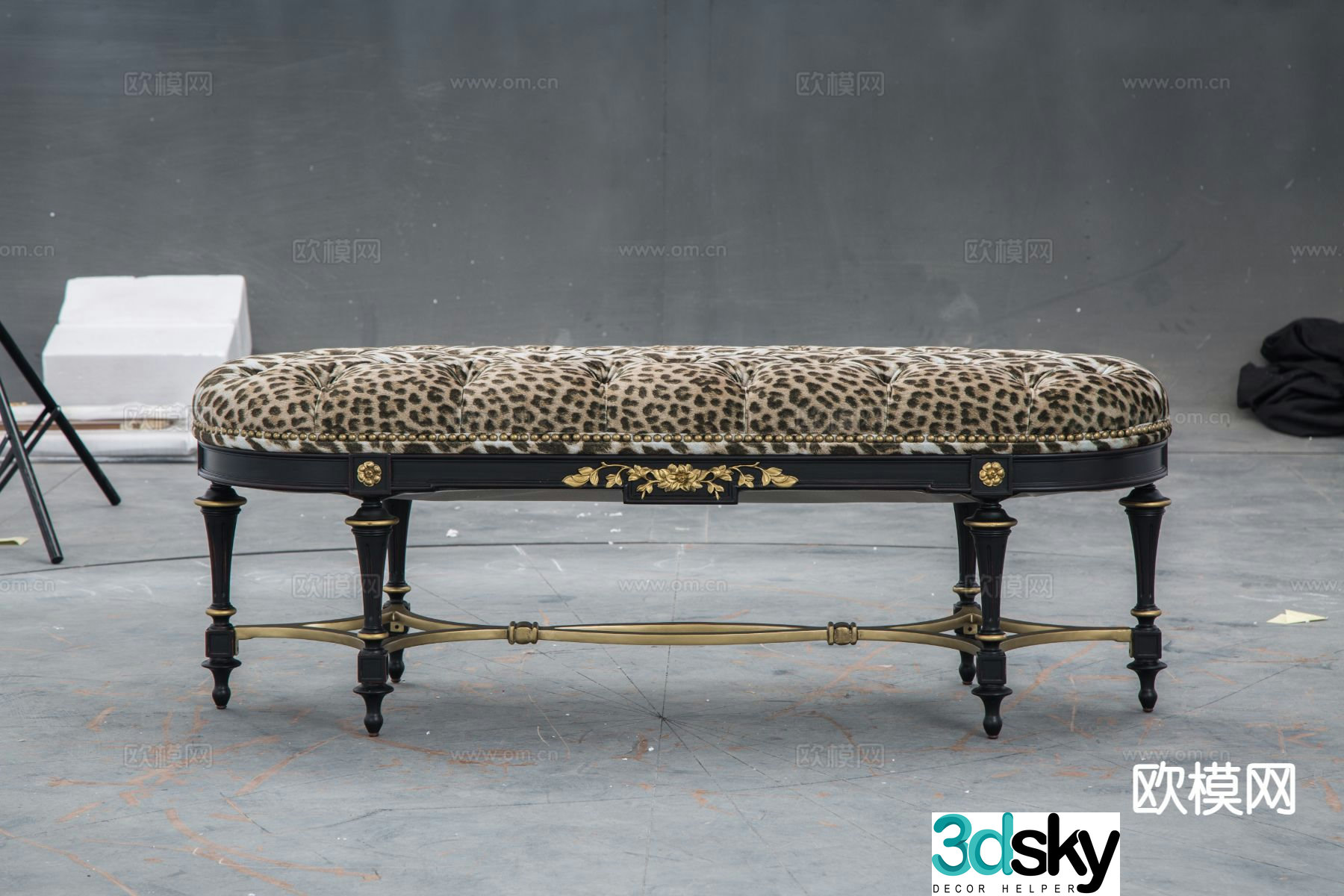 French footrest leopard print bedside stool 3d model