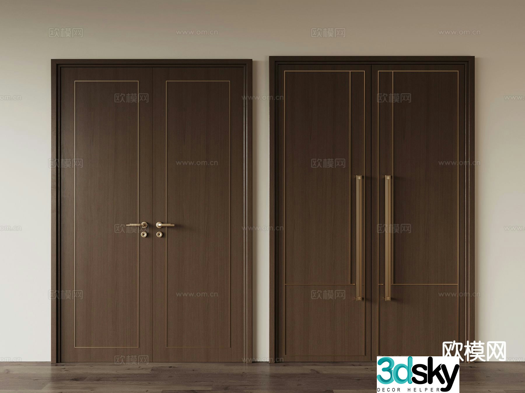 Chinese double-opening door ceiling door interior door wooden door 3D model