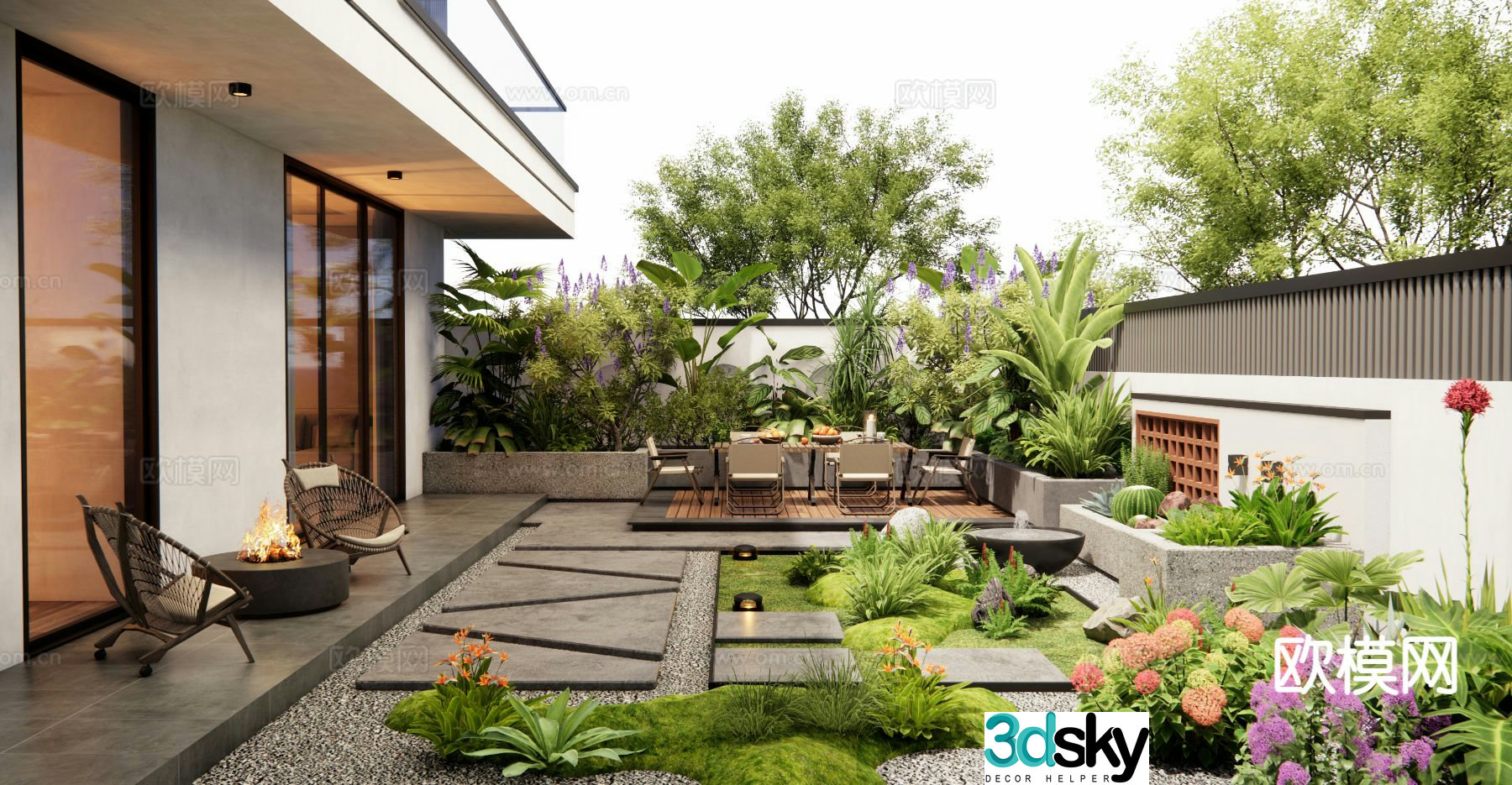 New Chinese style courtyard garden courtyard landscape 3d model