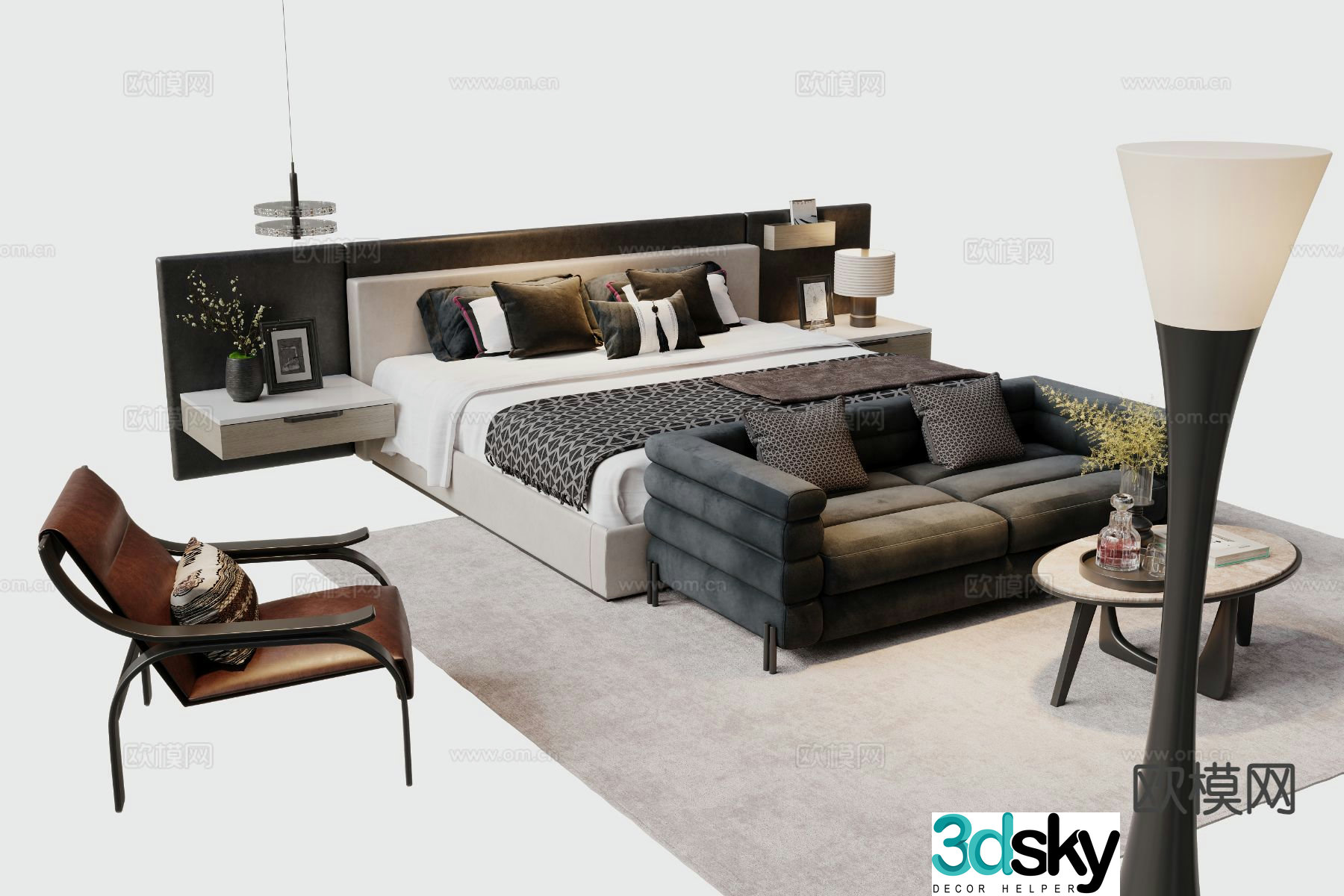 Modern double bed 3d model