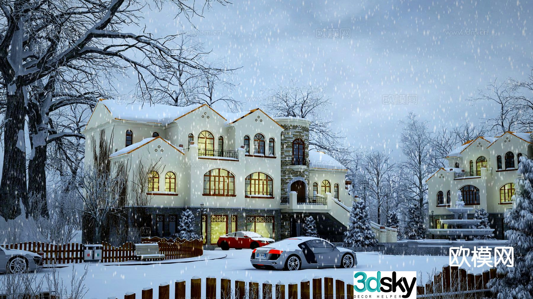 European style villa snow scene single-family villa appearance 3D model