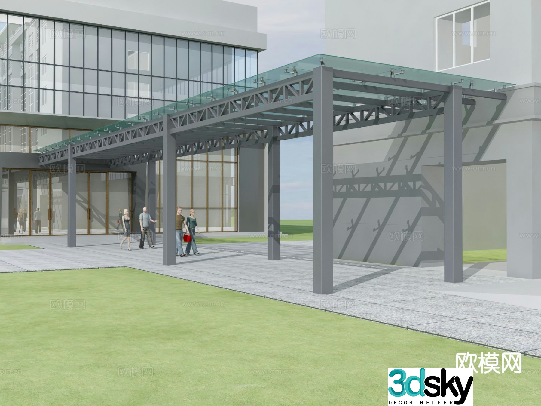 Modern glass corridor gallery 3d model