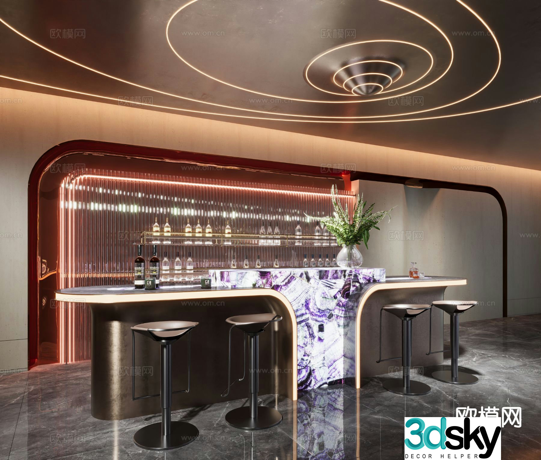 Light luxury special-shaped water bar luminous stone bar 3D model