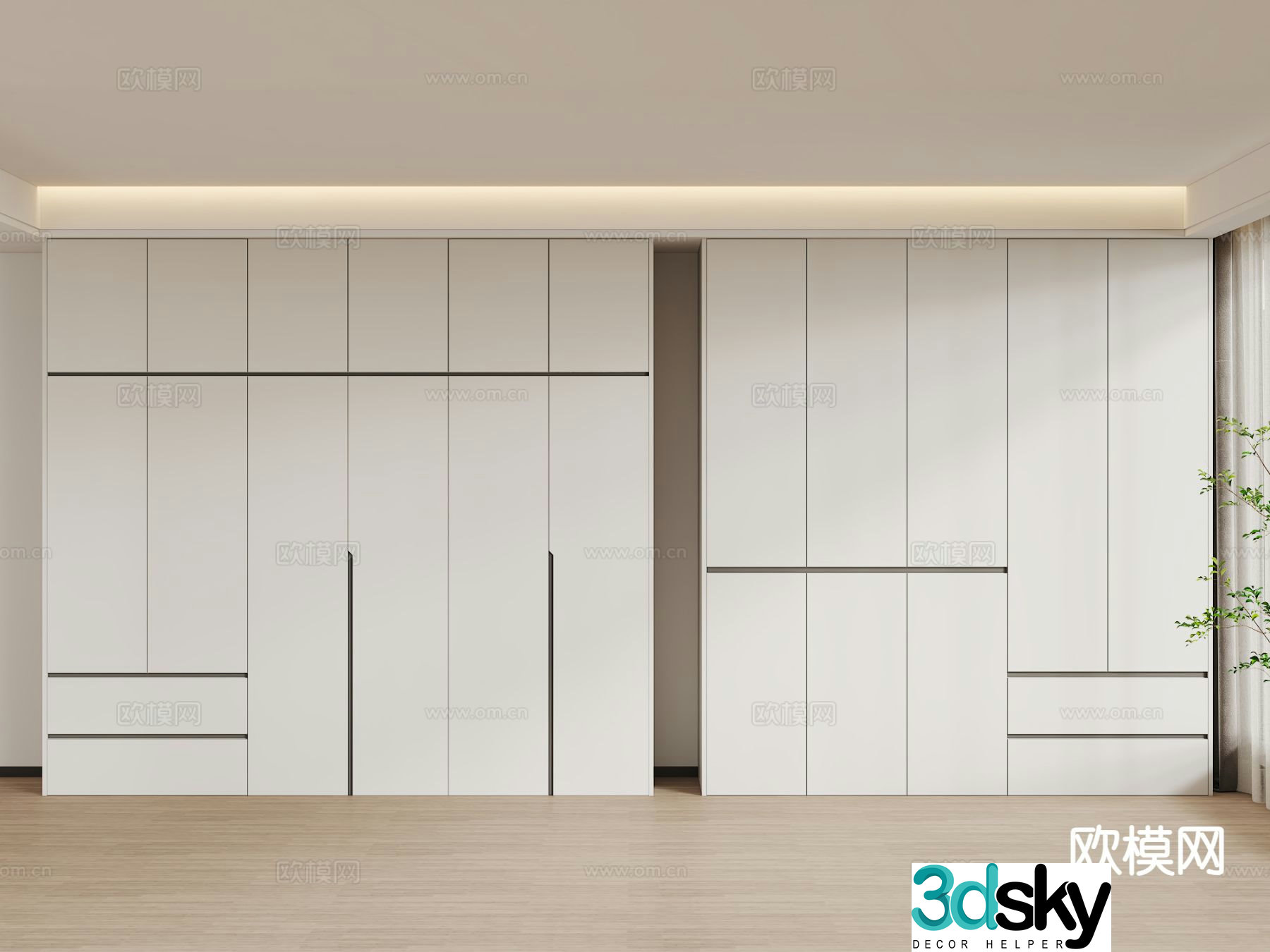 Segmented wardrobe handle-free wardrobe 3D model