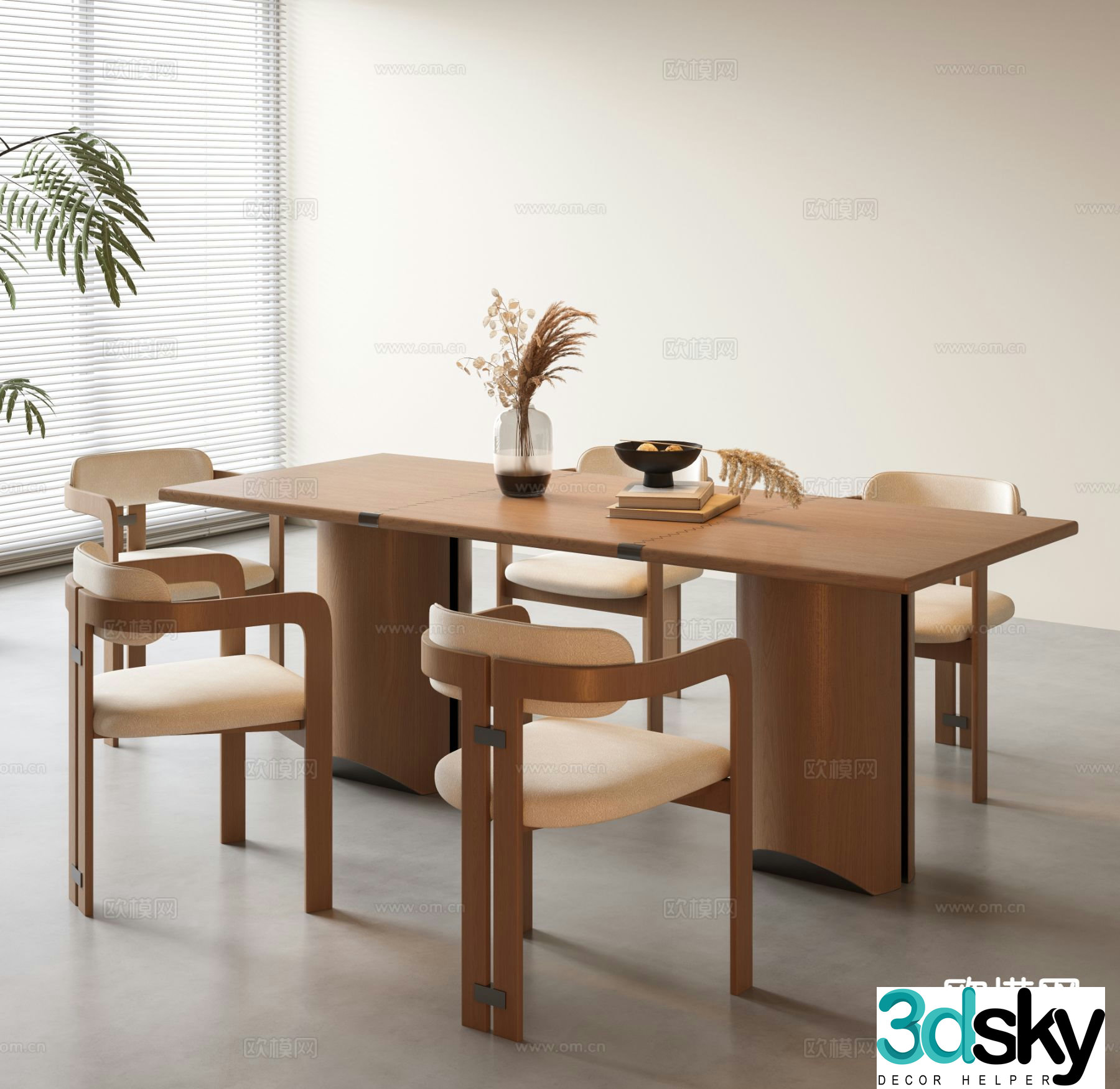 Wabi-sabi dining table and chairs 3d model