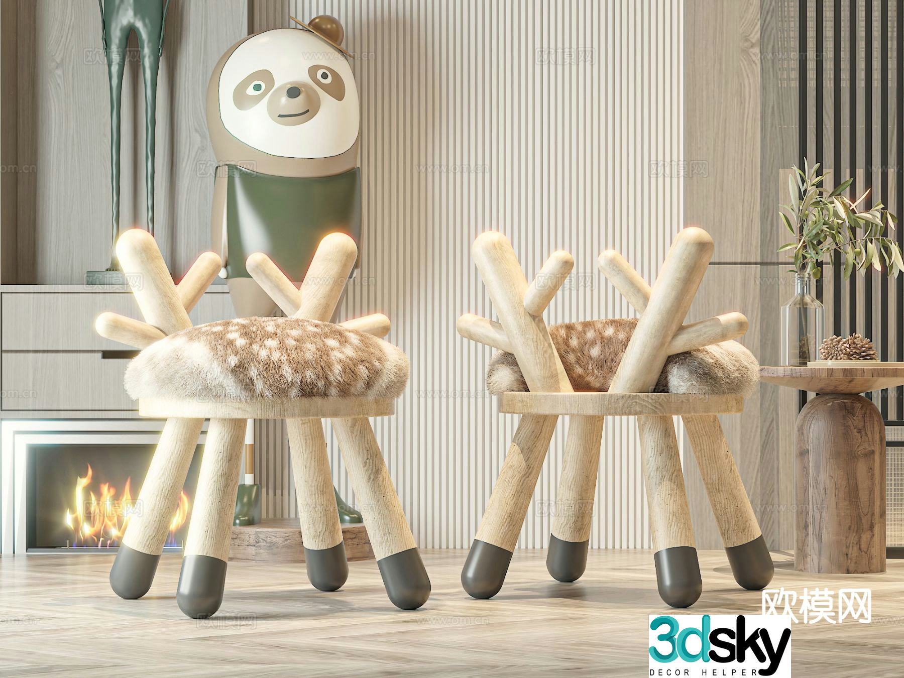 Nordic children’s chair cartoon chair 3d model