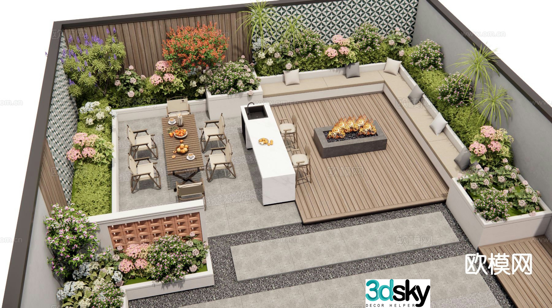 Modern villa courtyard garden roof garden 3d model
