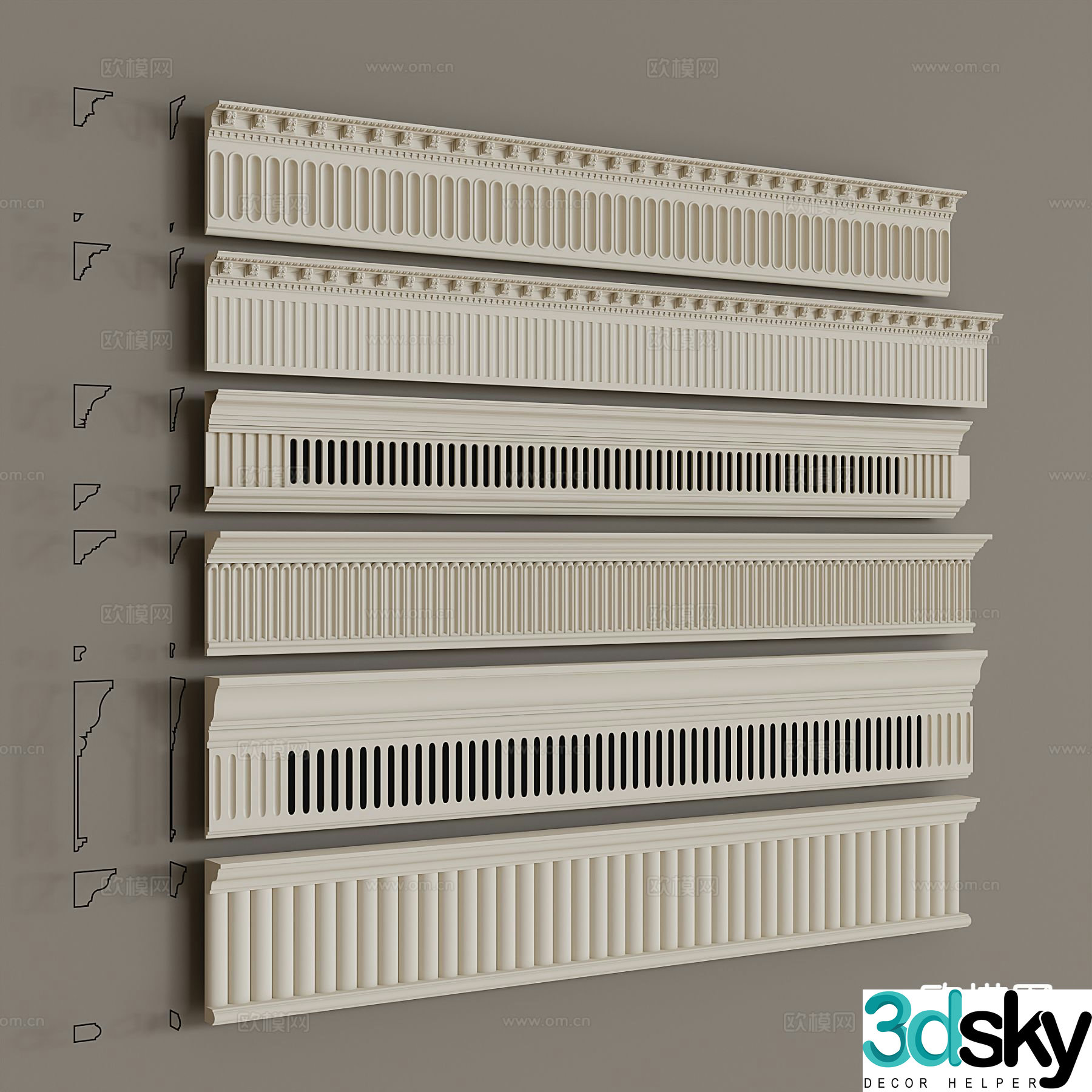 French lines Carved lines Gypsum lines 3d model