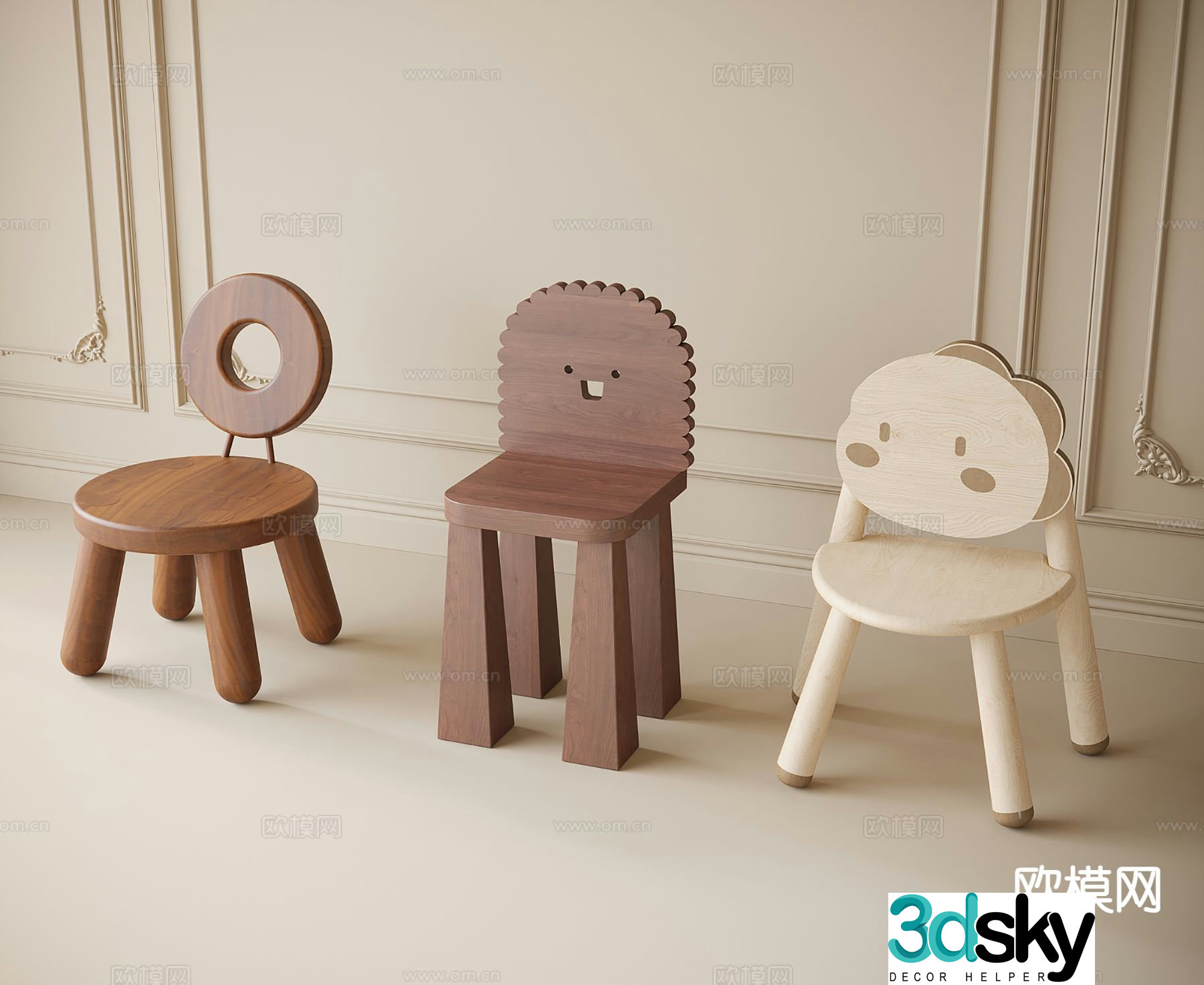 Medieval style children’s stool 3D model of children’s chair