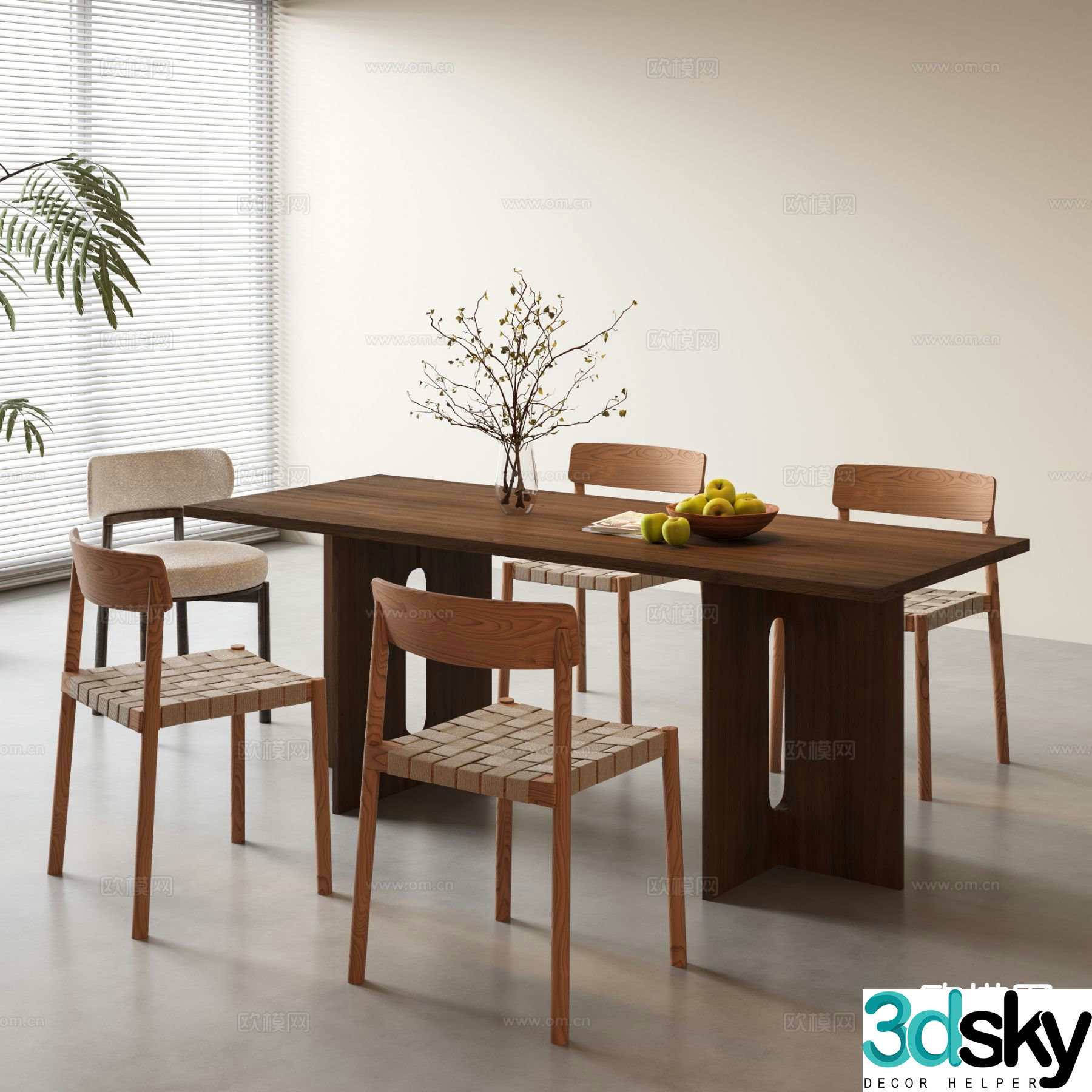 Medieval style dining table and chairs 3d model