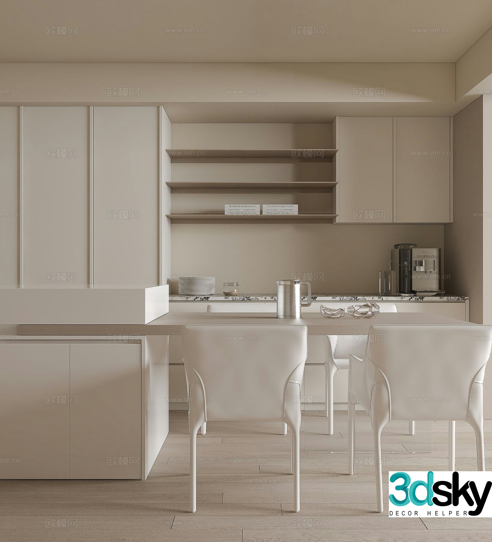 Creamy Island Dining Table and Chair 3D Model