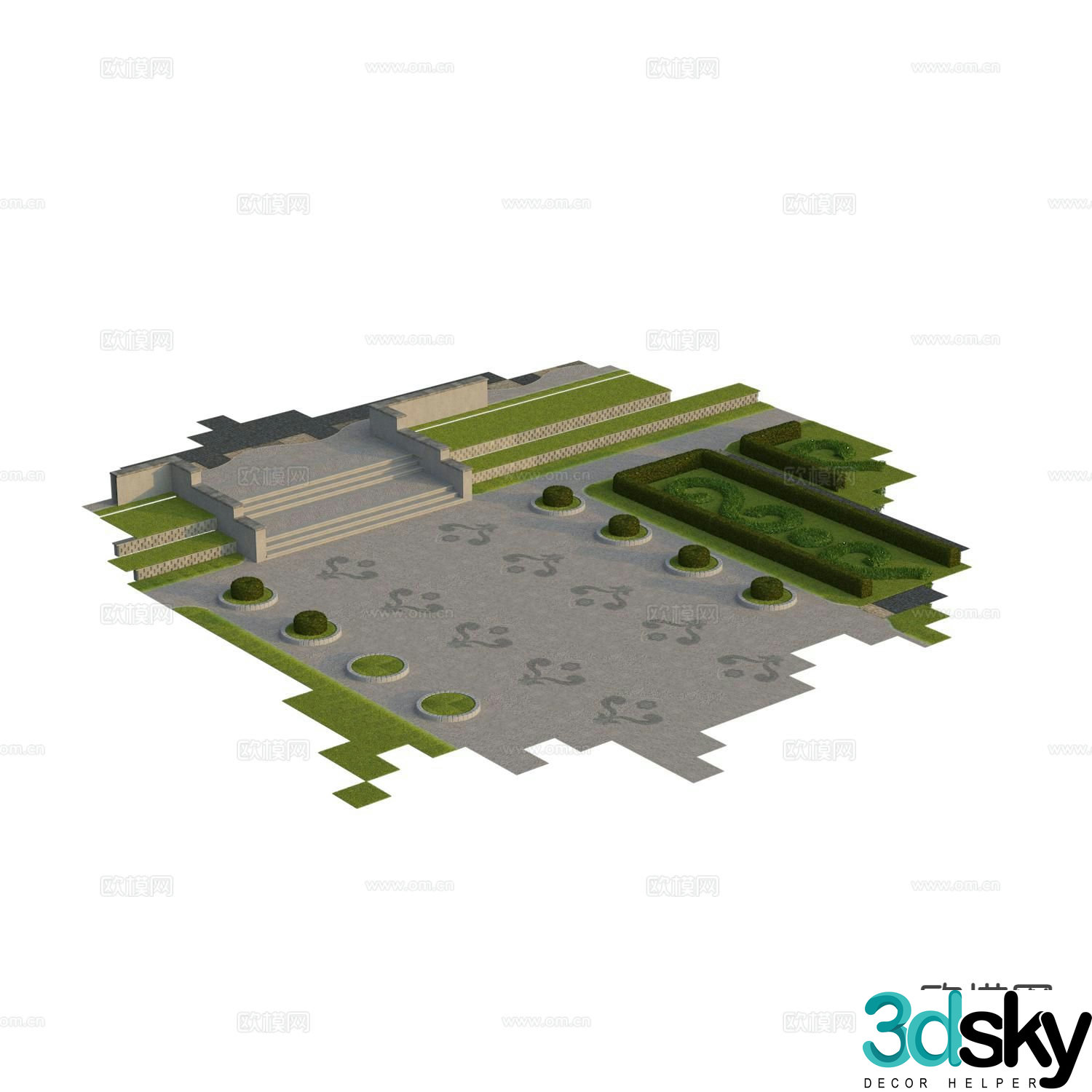 Road module lawn grass steps 3d model