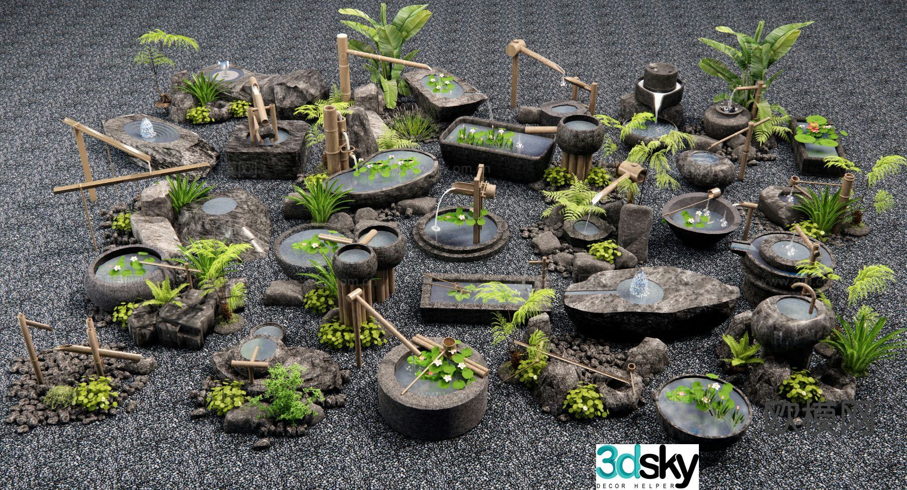 New Chinese style waterscape water bowl sketch landscape sketch 3D model
