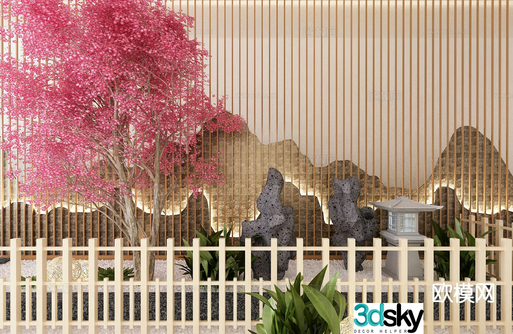 New Chinese style landscape sketch dry landscape folk sketch 3D model