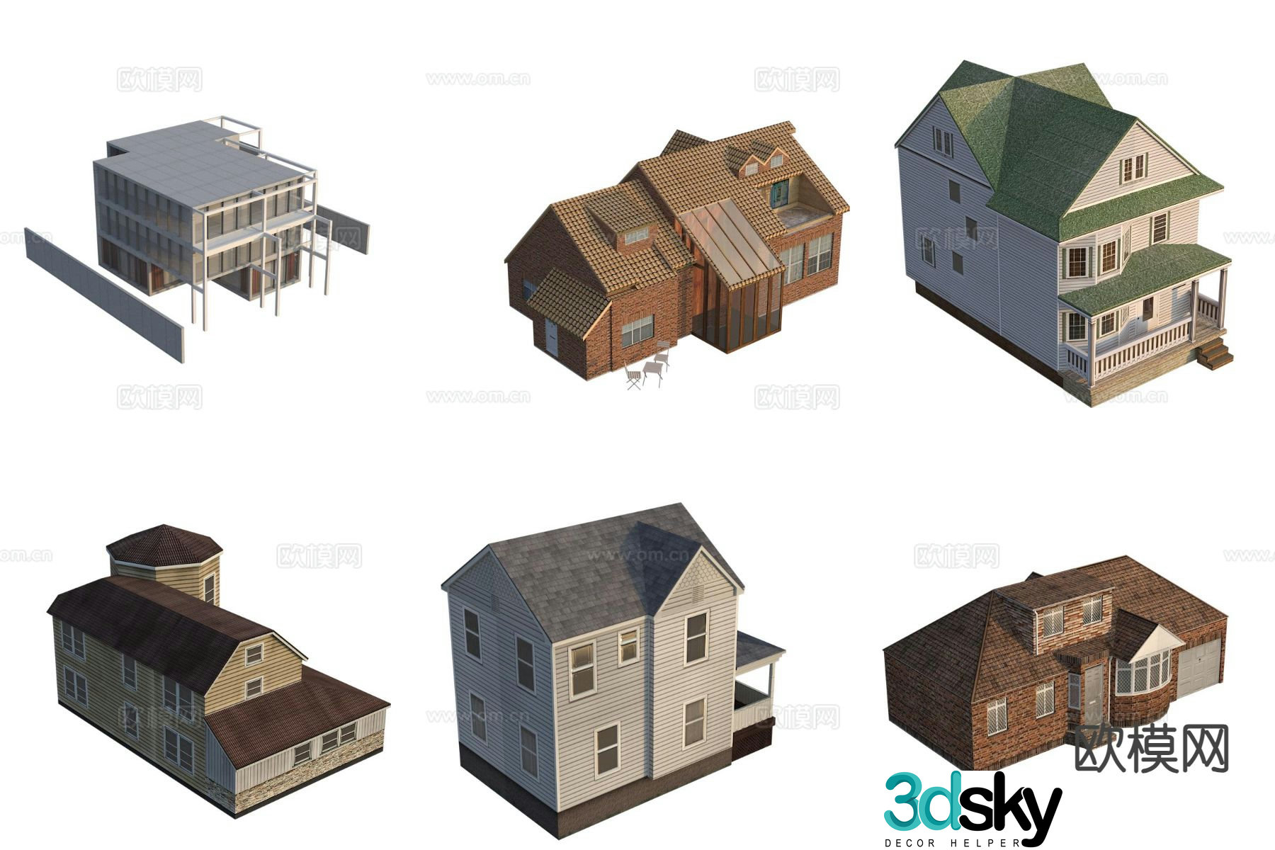Modern villa bungalow self-built house 3D model