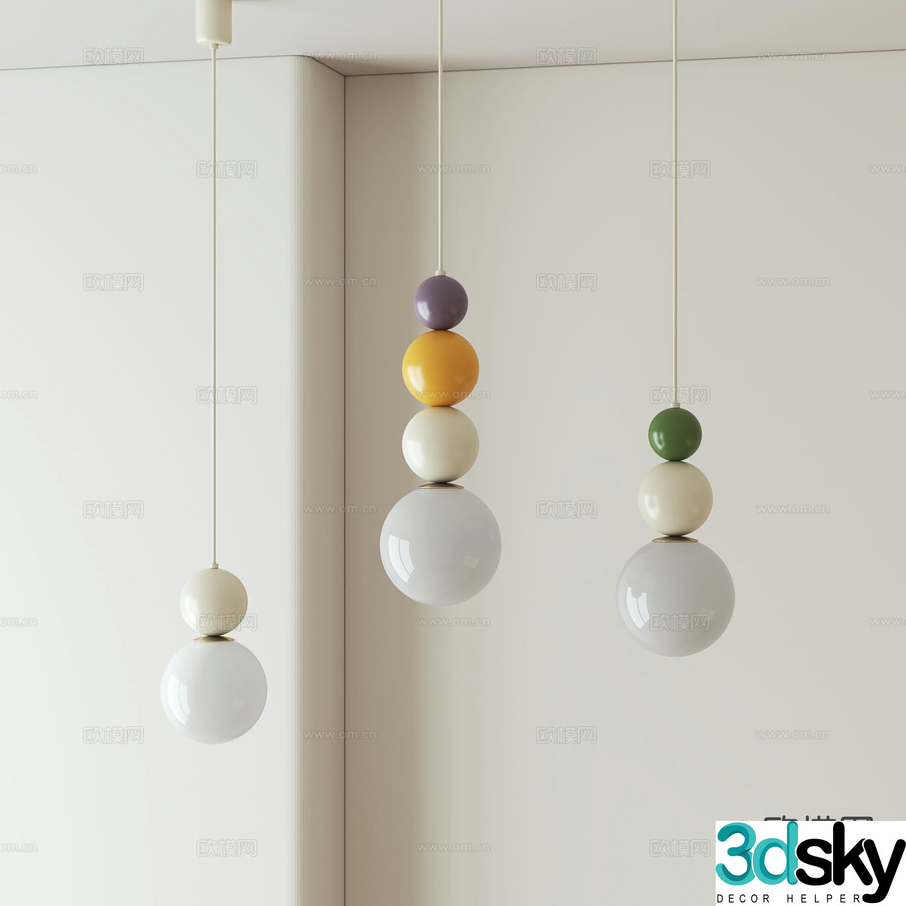 Cream style spherical small chandelier 3d model