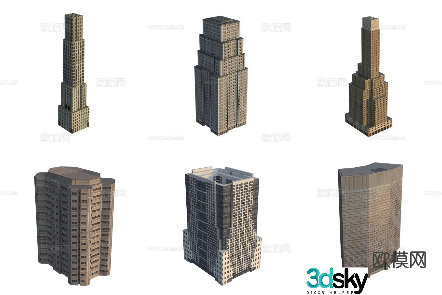 European style urban architecture high-rise building 3D model