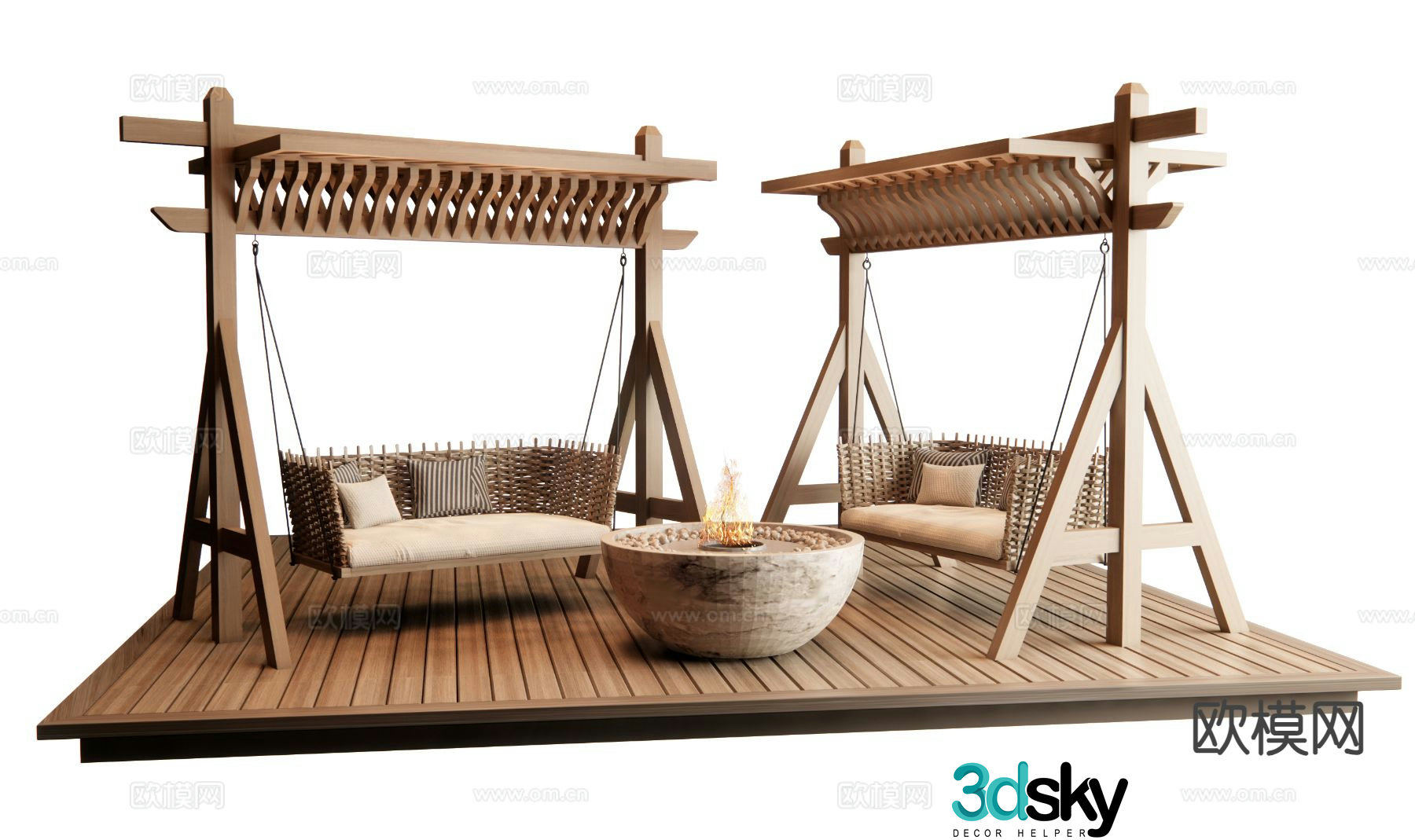 wabi-sabi swing hanging chair outdoor chair stove campfire 3d model