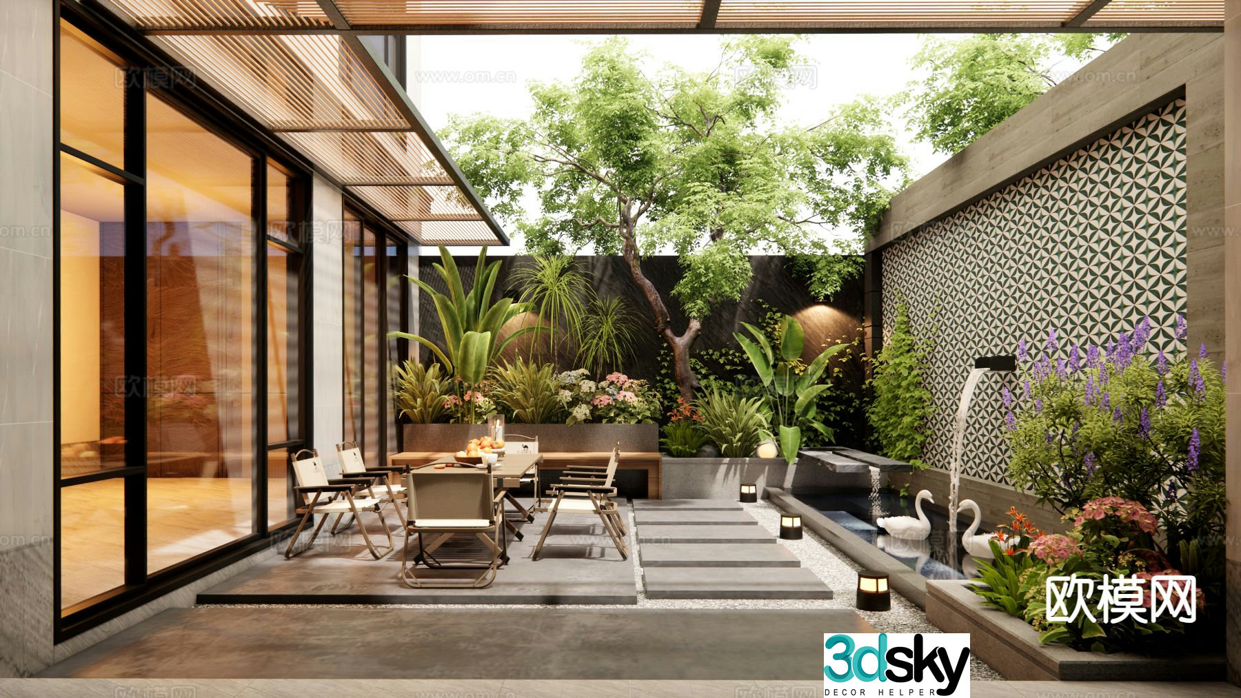 Modern villa courtyard landscape 3d model