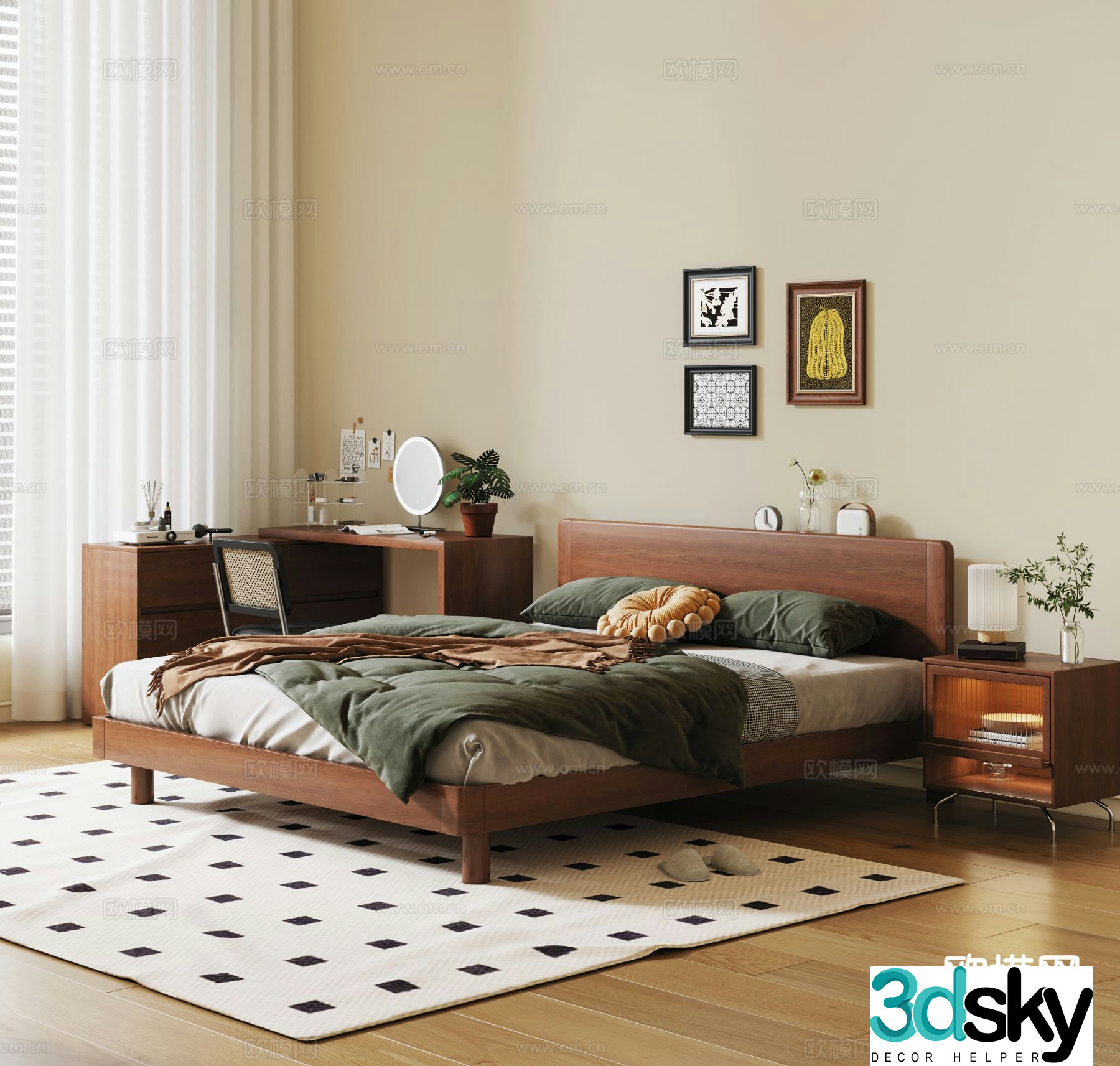 Medieval style double bed 3d model