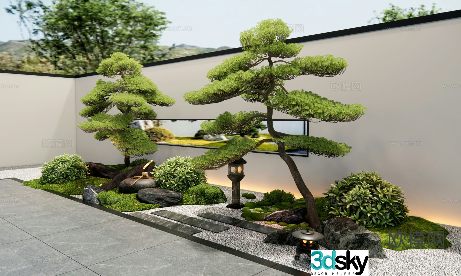New Chinese style courtyard landscape sketch 3D model