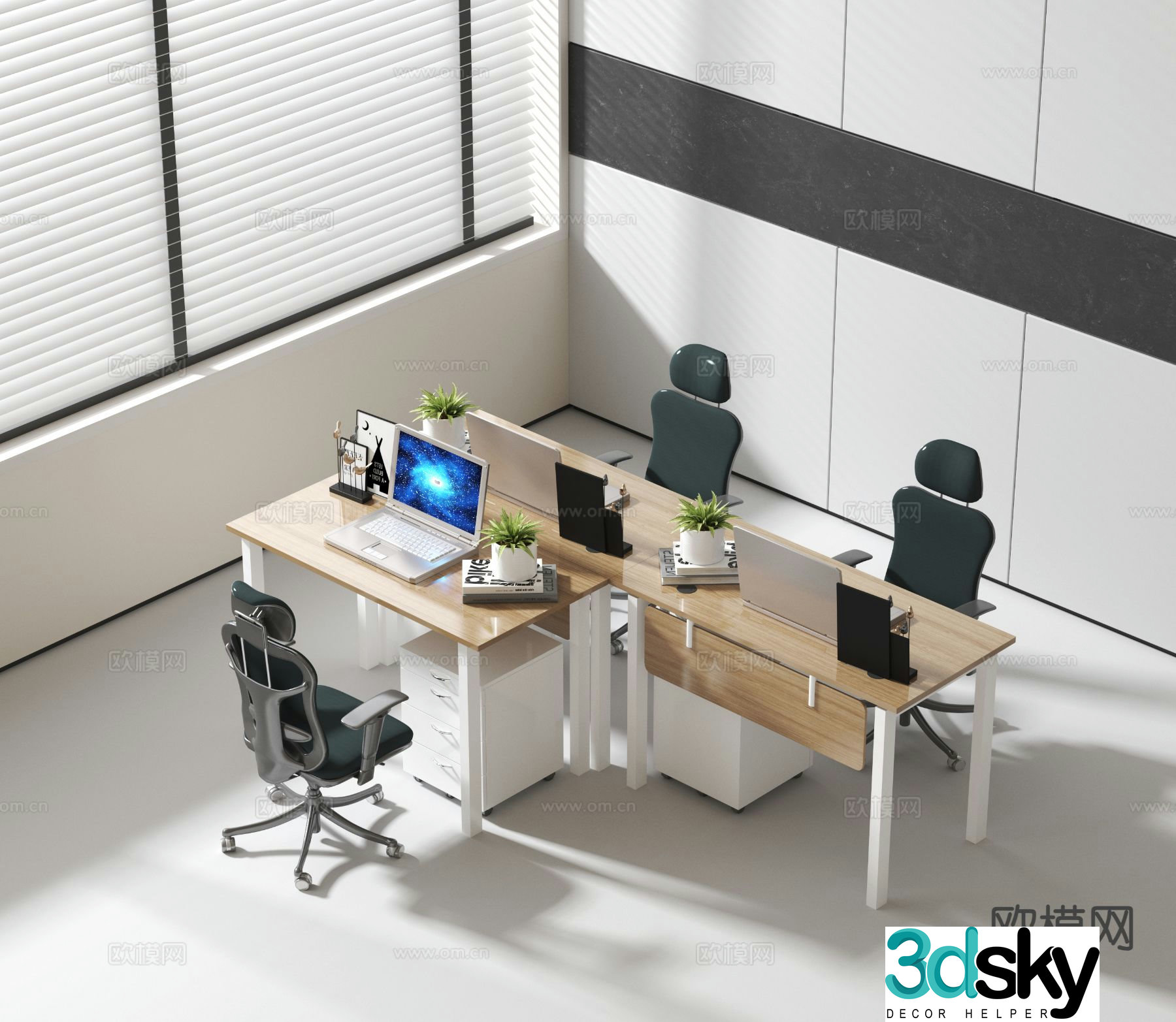 Modern office desk and chair staff table 3d model