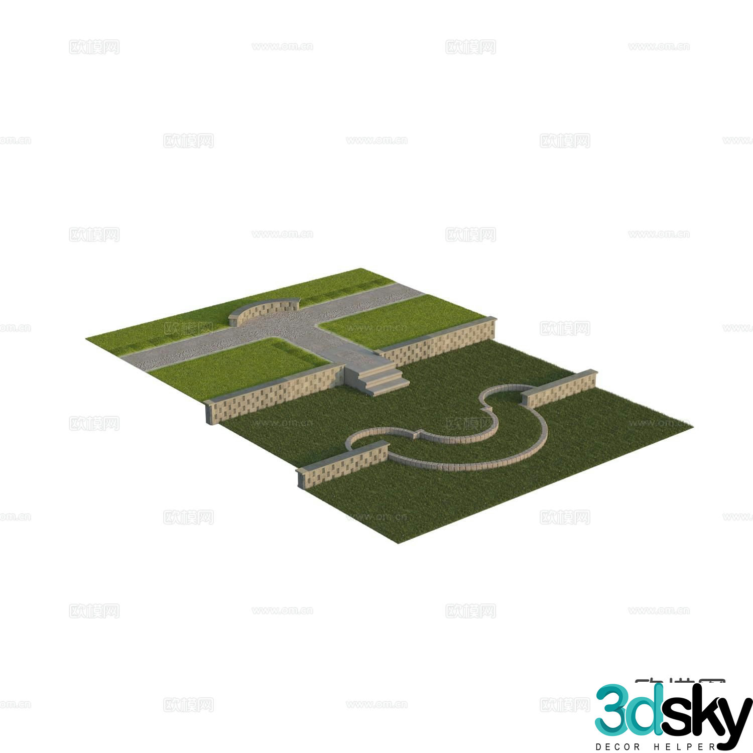 Road module lawn grass steps fence fence 3d model