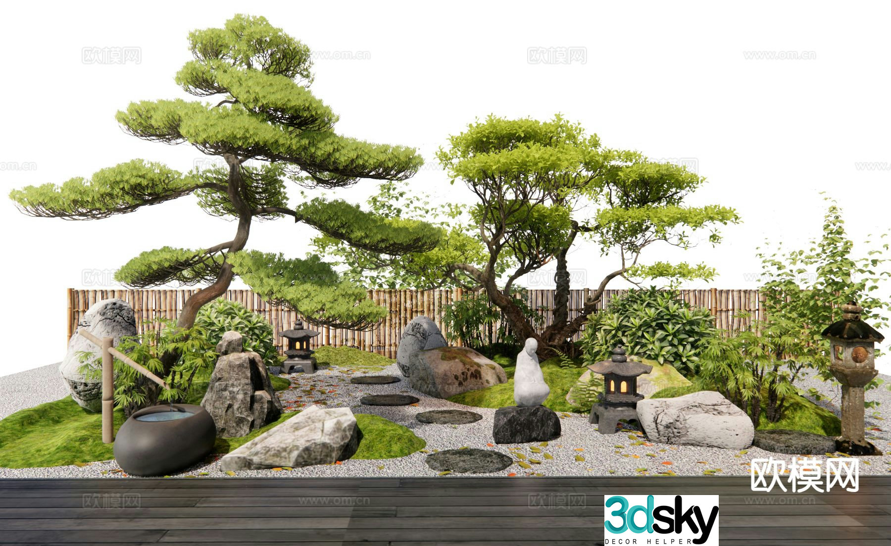 New Chinese style courtyard landscape sketch plant landscaping 3D model