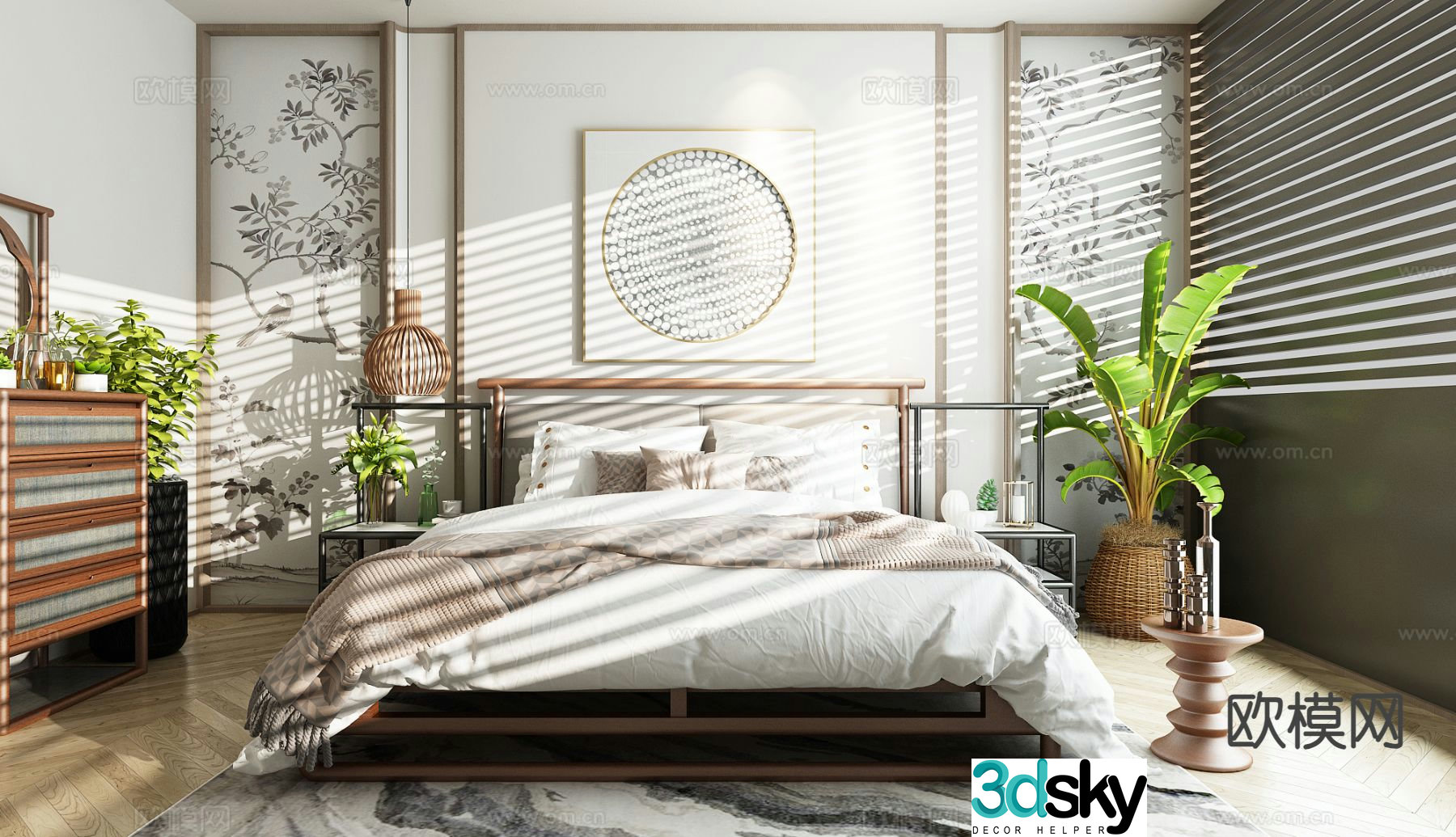 Wabi-sabi double bed 3d model