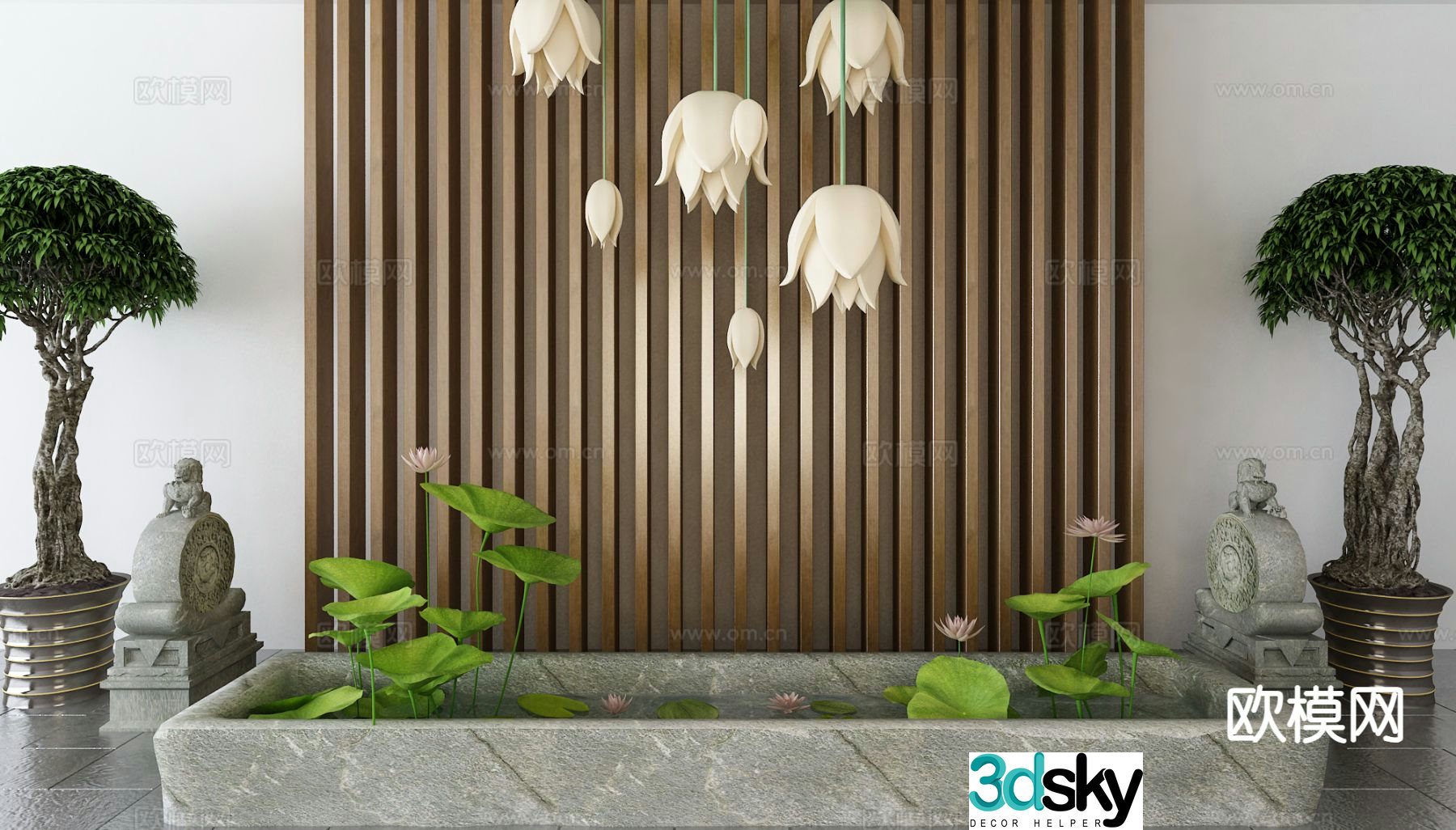 New Chinese style landscape sketch lotus pond 3D model