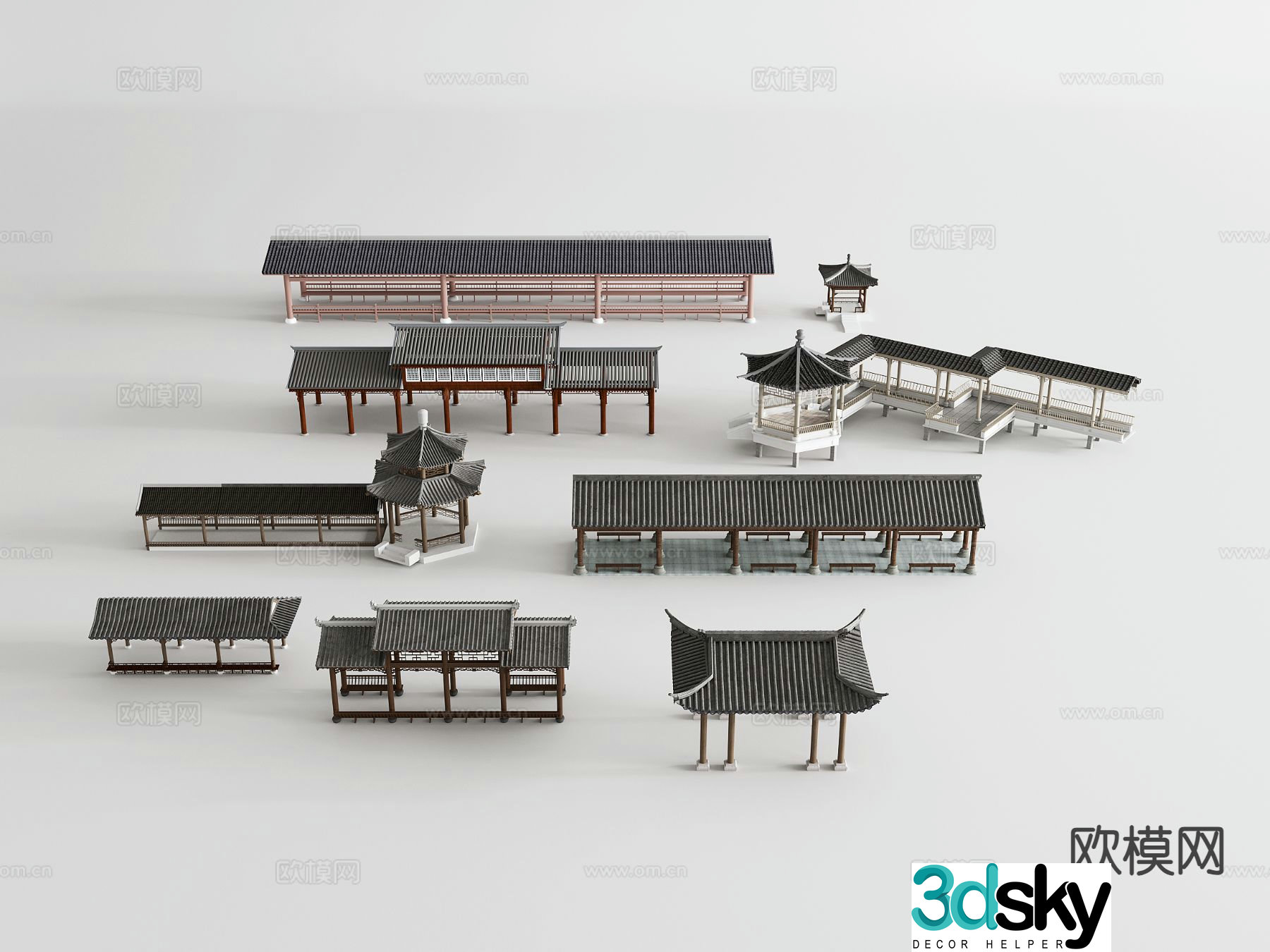Chinese-style ancient building corridor antique corridor pavilion corridor corridor frame 3D model