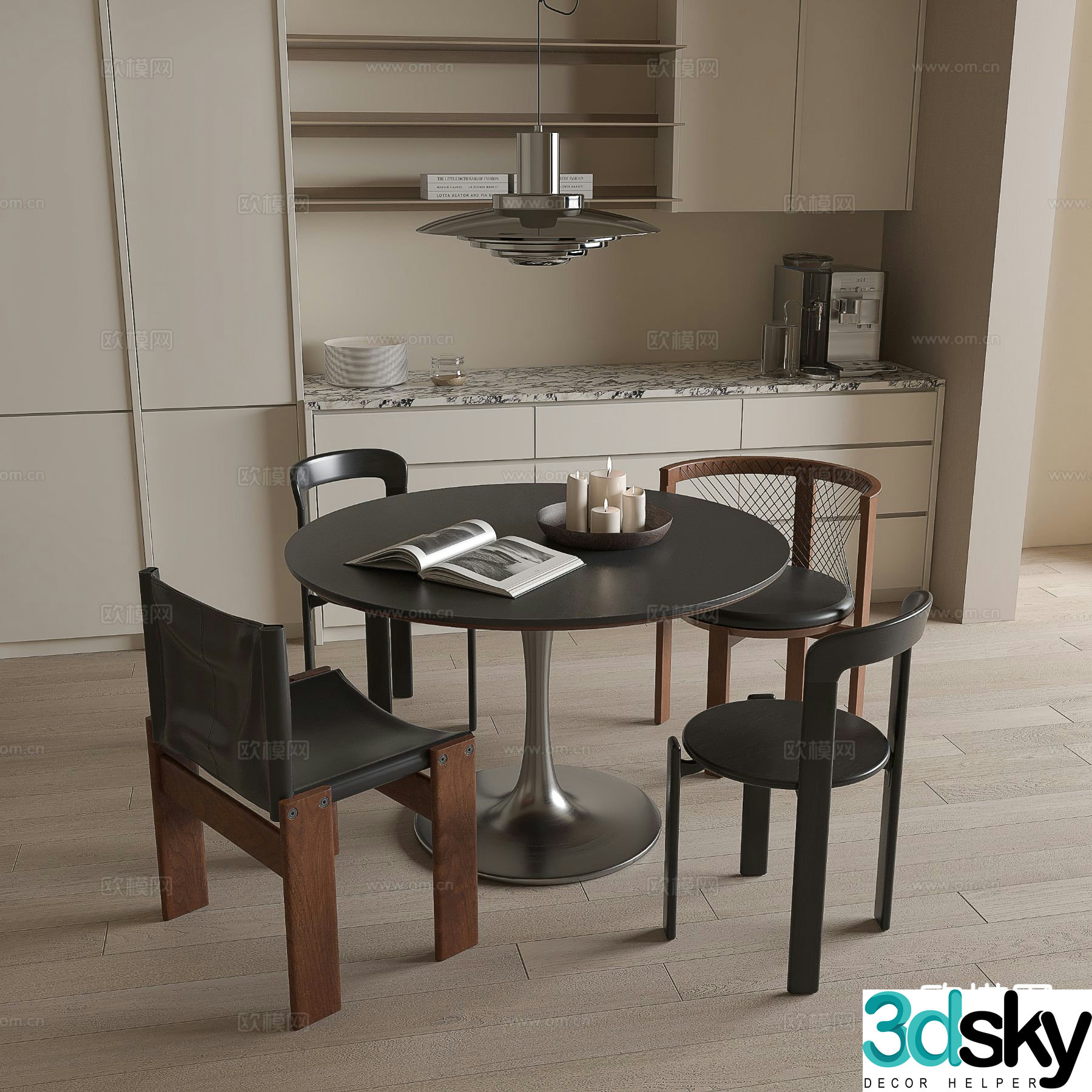 Medieval style dining table and chairs round dining table 3D model