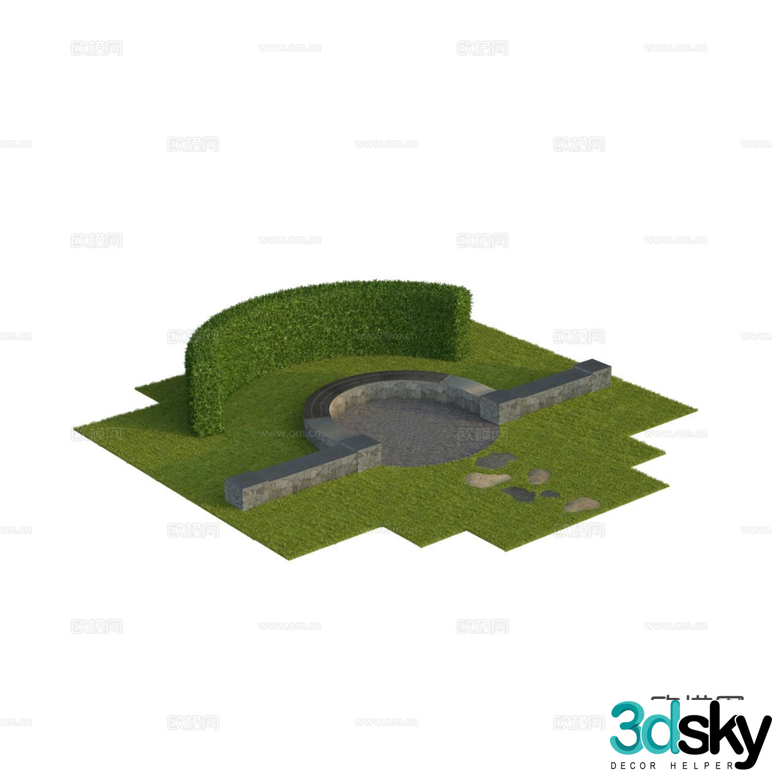 Road module lawn grass park fenced seat 3d model