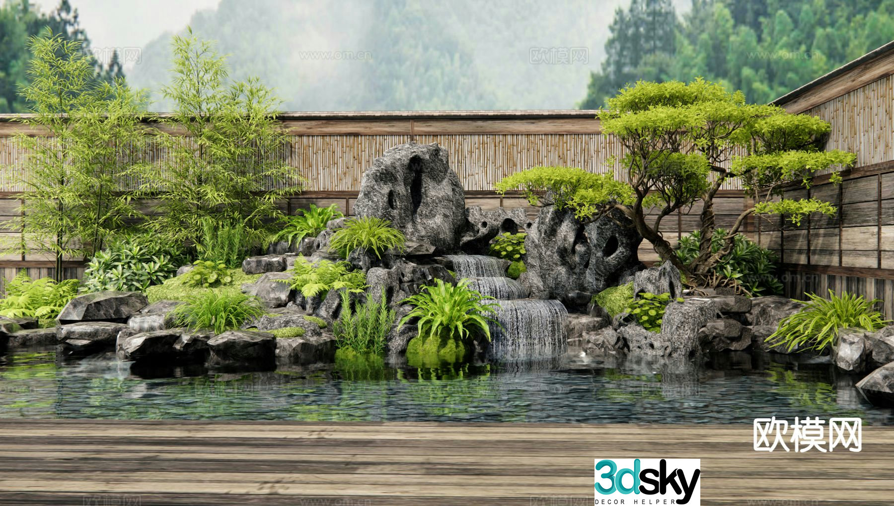 New Chinese style rockery waterscape falling water courtyard landscape 3D model