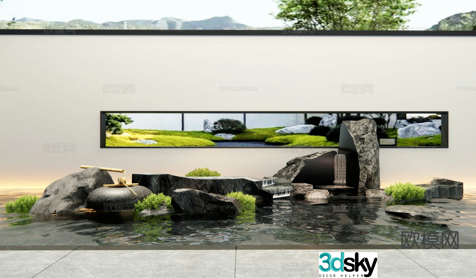 New Chinese style rockery waterscape falling water landscape 3D model