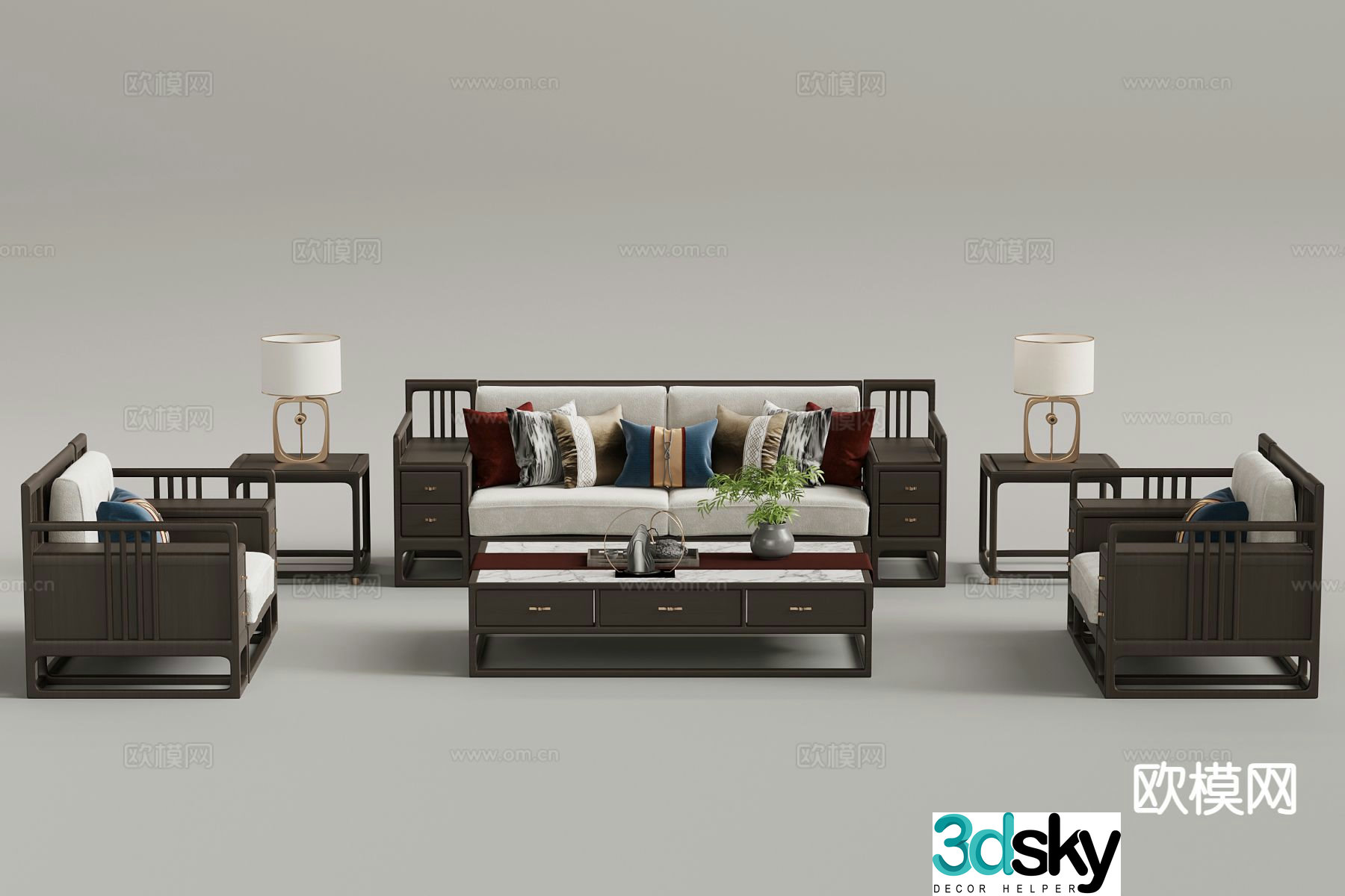 New Chinese style sofa modular sofa 3d model