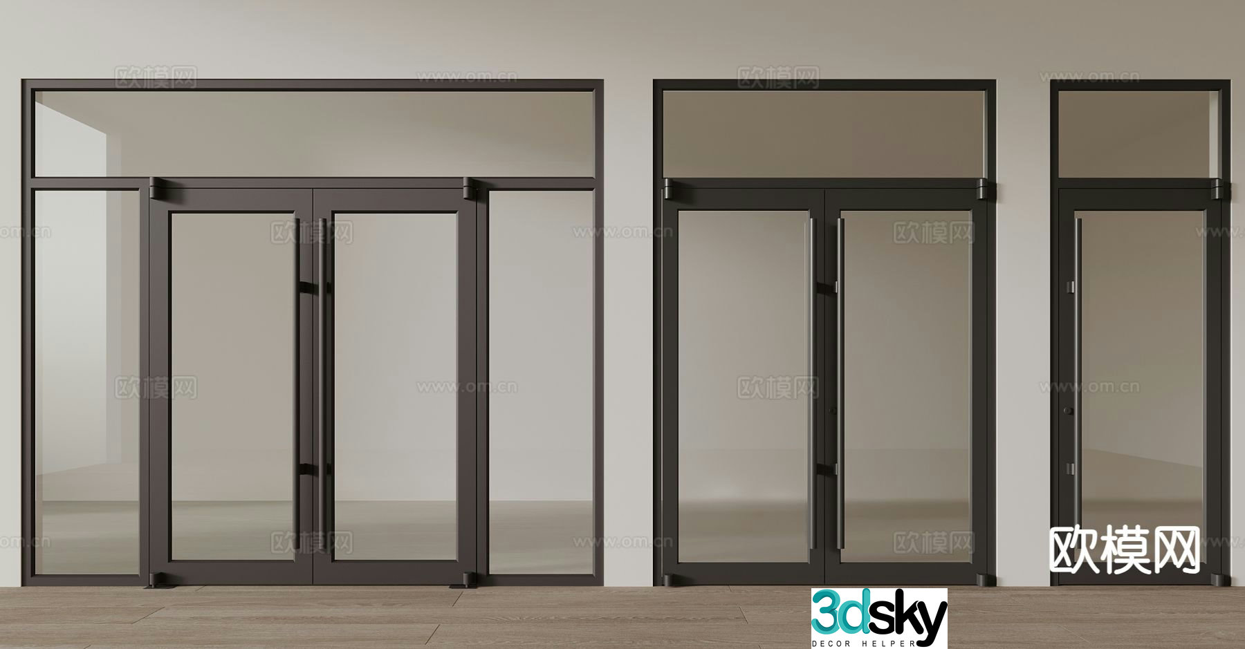 Modern double door glass door KFC door shop door 3d model