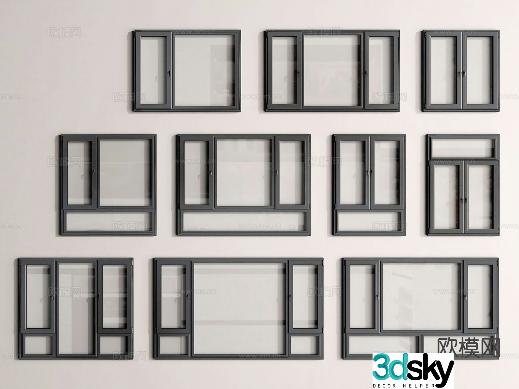 Modern windows casement windows floor-to-ceiling windows aluminum broken bridge windows 3D model