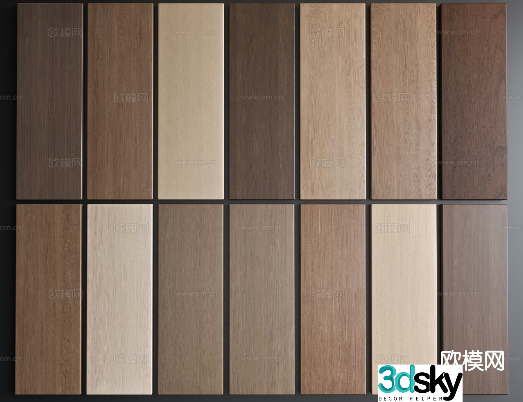 Modern wood veneer wainscoting wall decorative panel 3d model