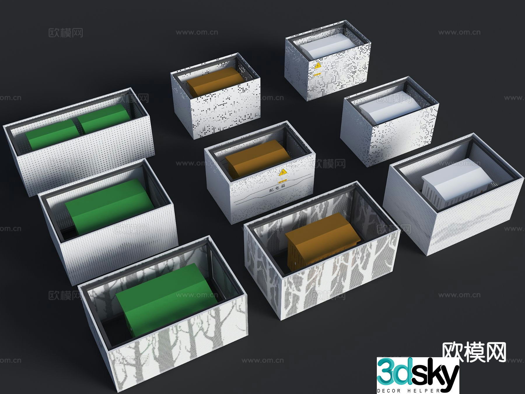 Equipment enclosure, distribution box, distribution station, substation, transformer 3D model