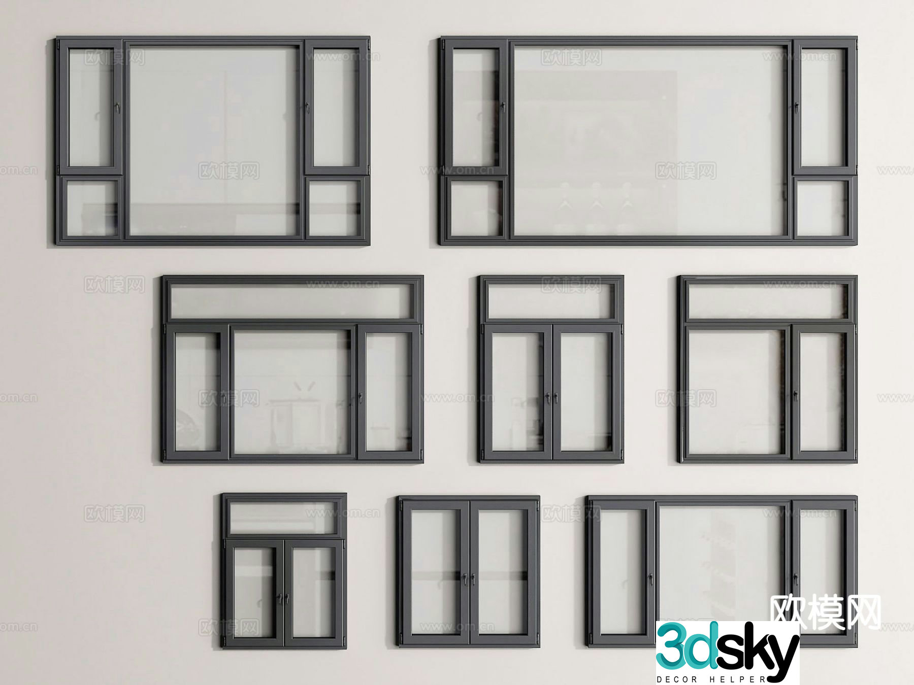 Modern windows casement windows floor-to-ceiling windows aluminum broken bridge windows 3D model