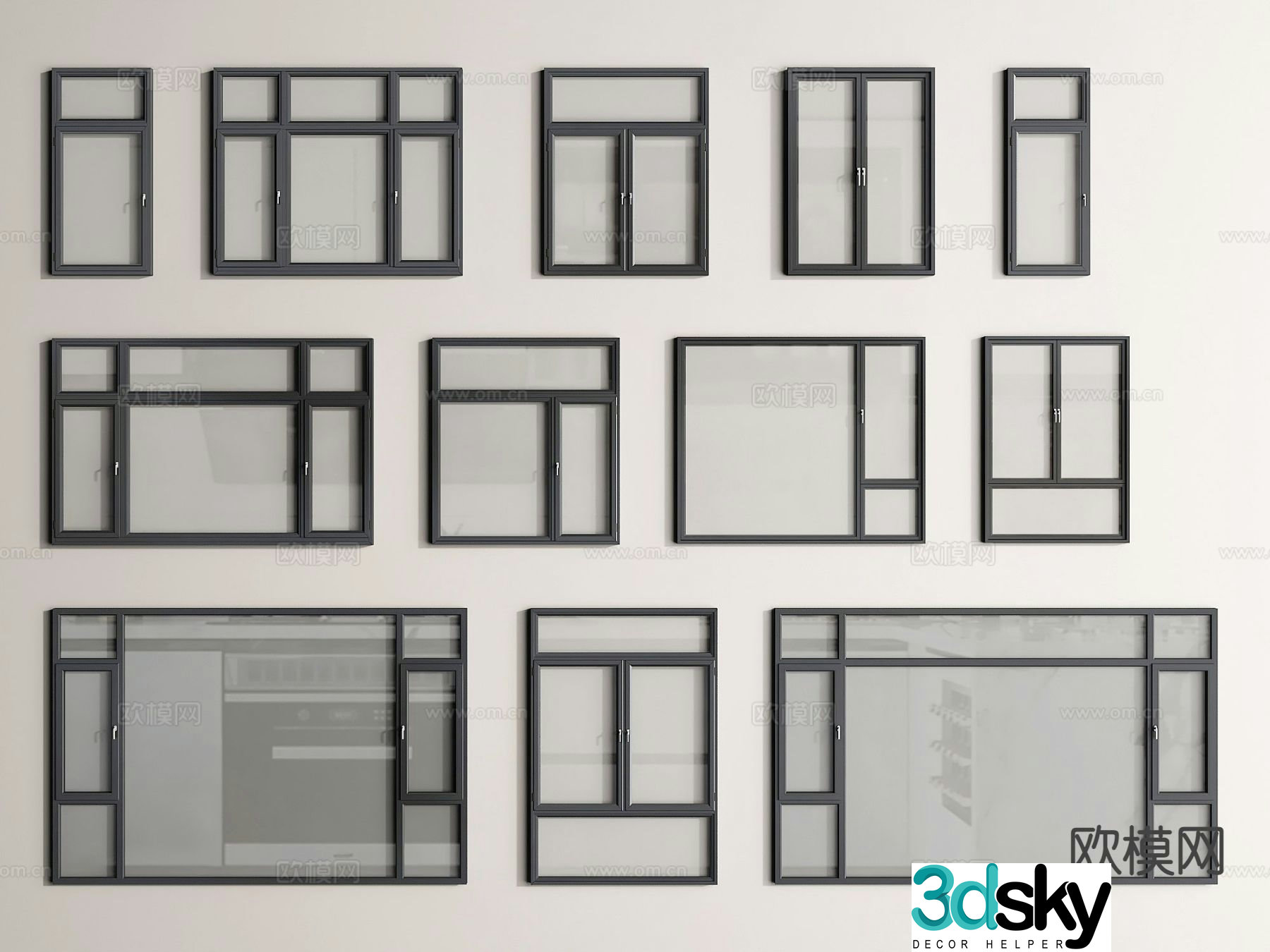 Modern windows casement windows floor-to-ceiling windows aluminum broken bridge windows 3d model