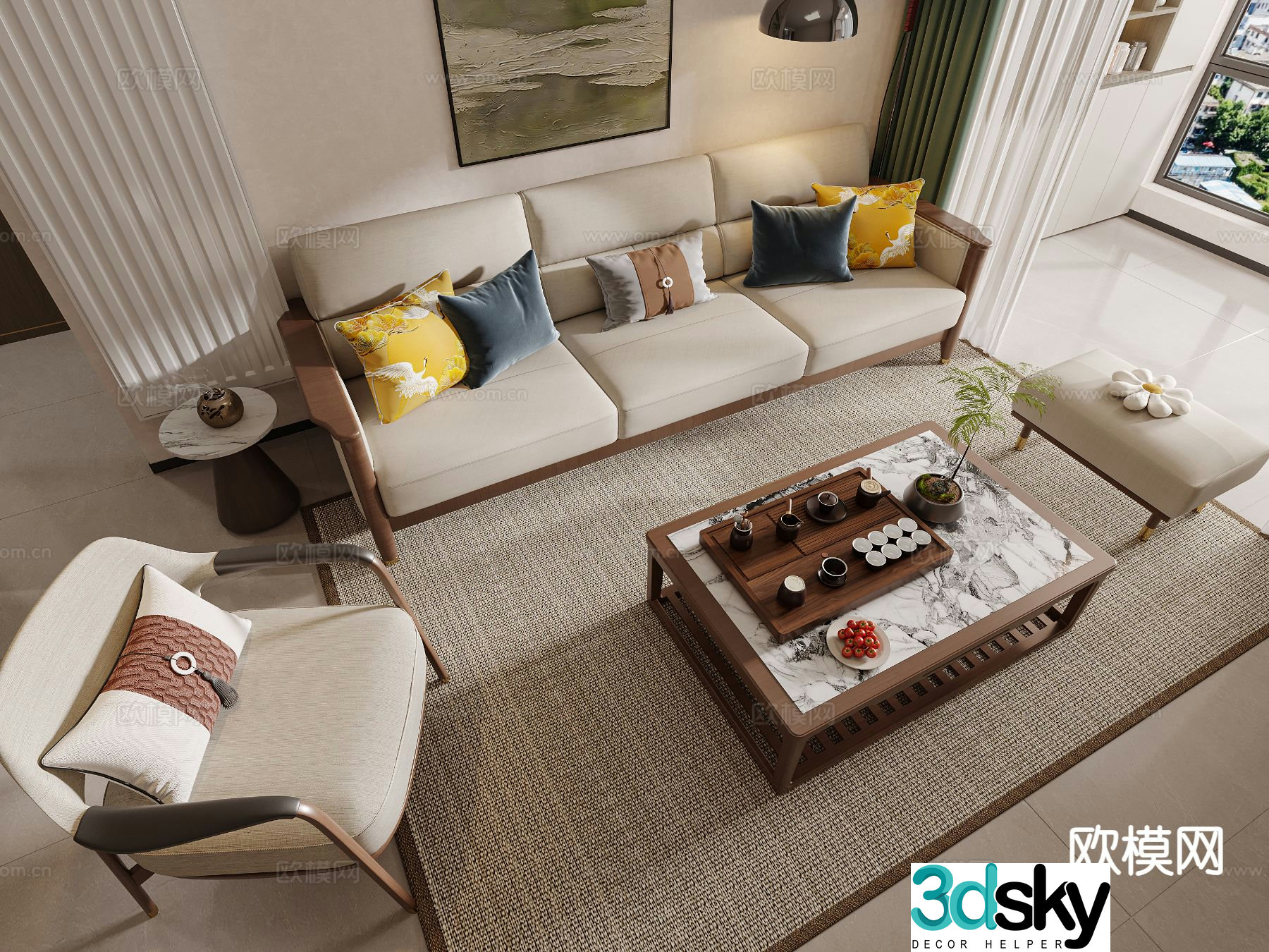 New Chinese style sofa modular sofa 3d model